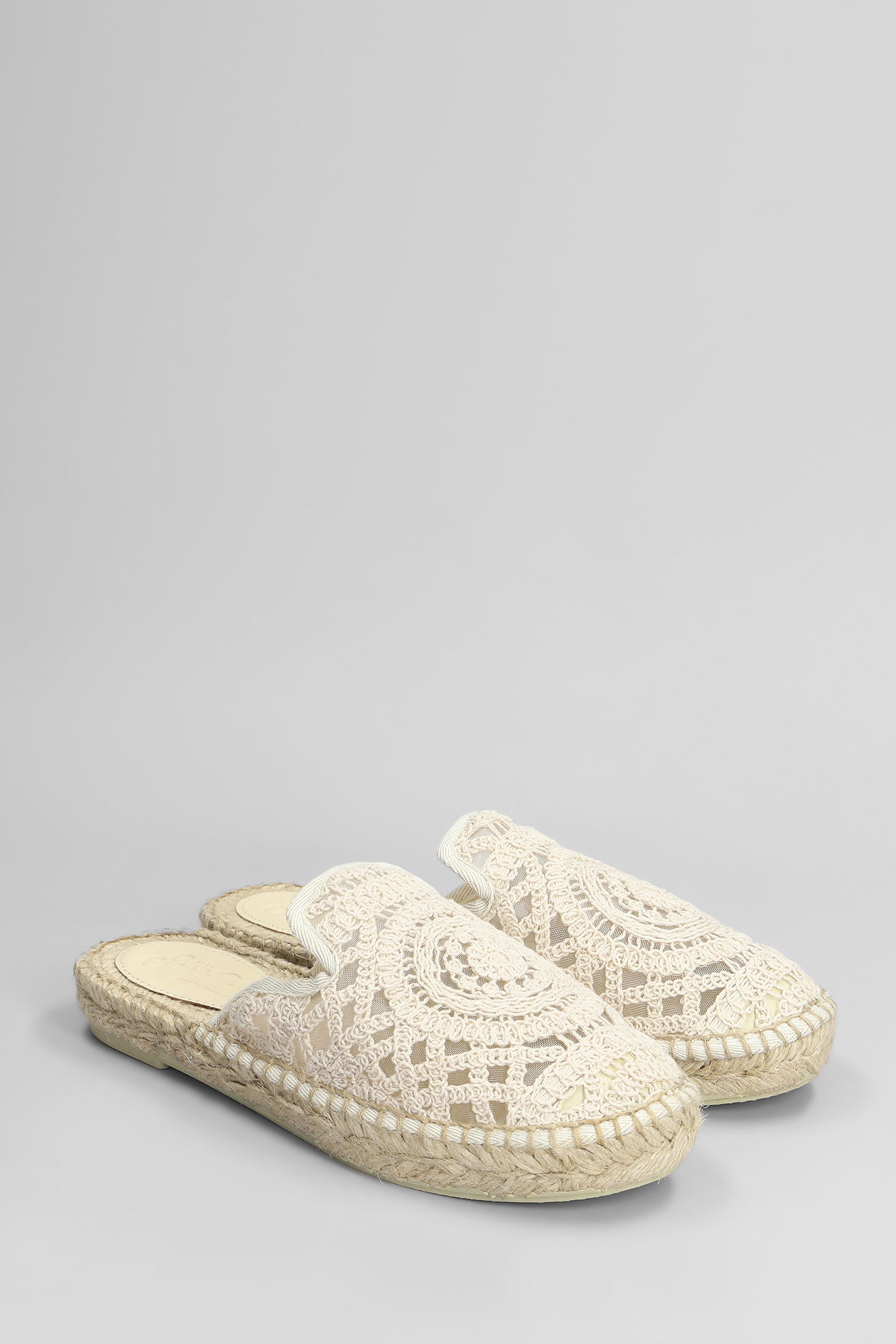 Mc2 Saint Barth Isa Macrame Slipper-mule In Beige Canvas In Neutral