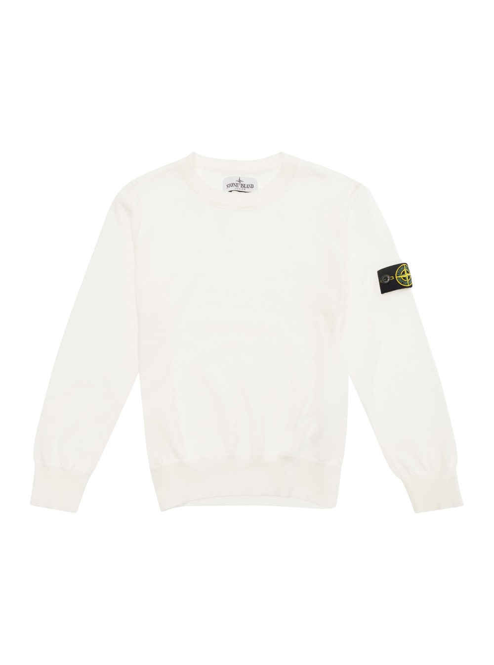 Shop Stone Island Junior White Crewneck Sweatshirt With Logo Patch In Cotton Boy