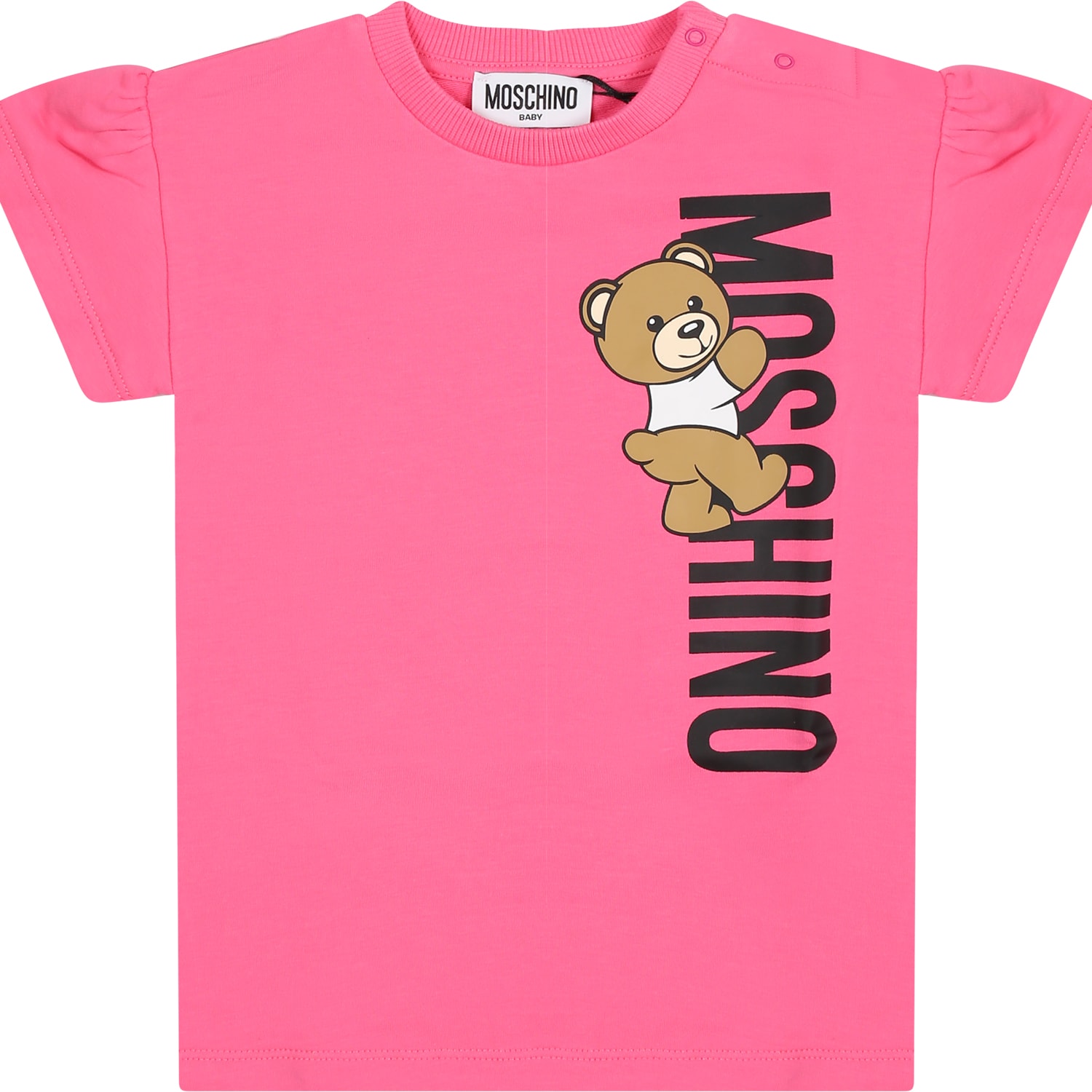 Moschino Kids' Fuchsia Dress For Baby Girl With Teddy Bear And Logo