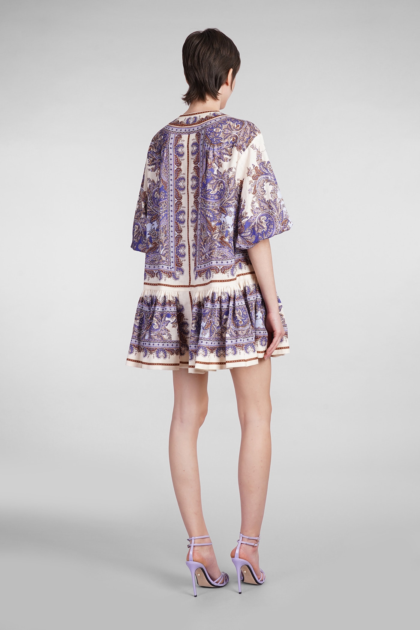 Shop Zimmermann Dress In Viola Linen In Neutro