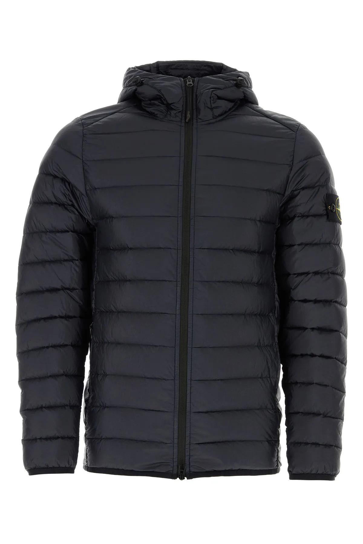 Shop Stone Island Logo Patched Plain Puffer Jacket In Blue