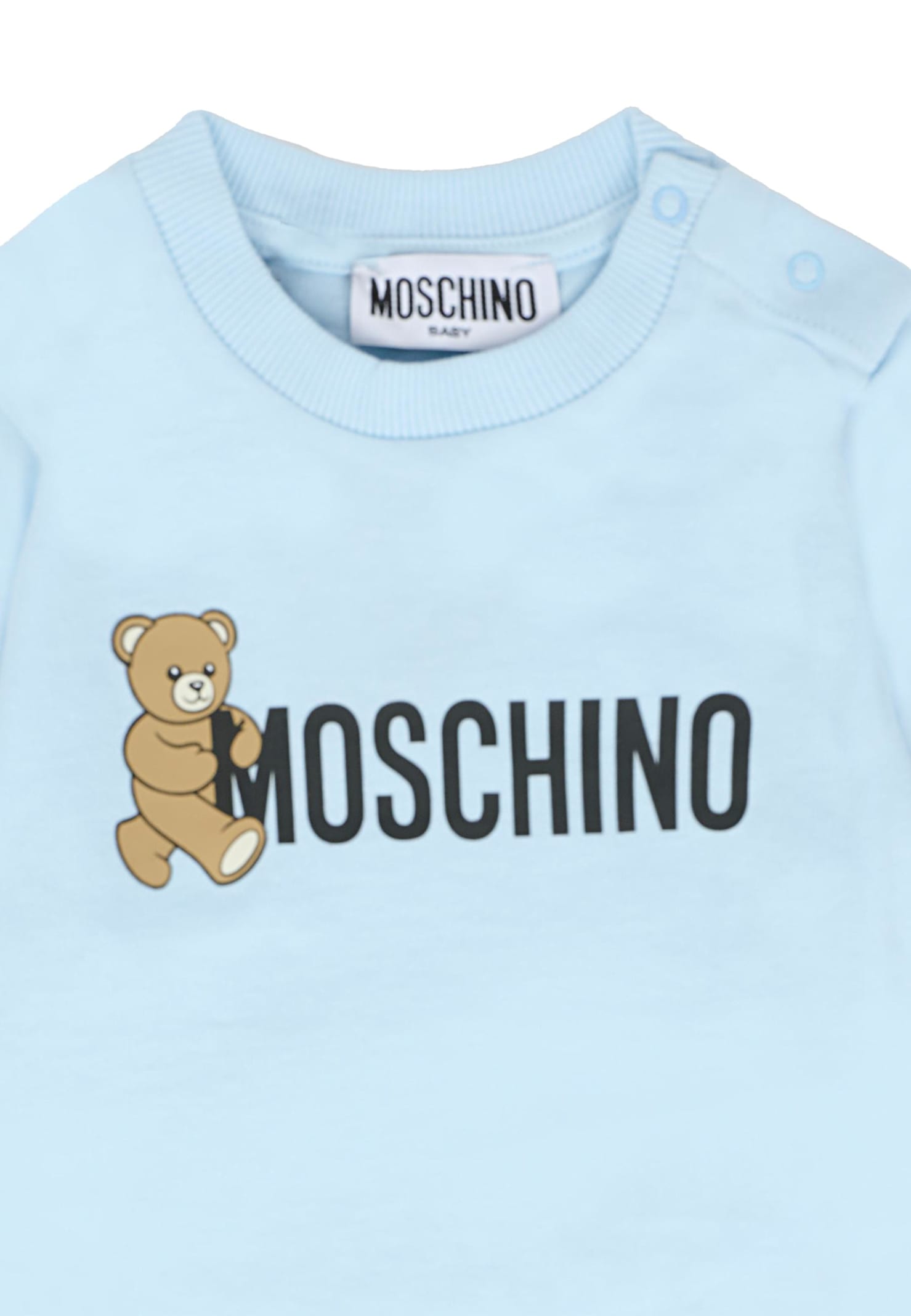 Moschino Light Blue T-shirt For Baby Boy With Teddy Bear In Blue
