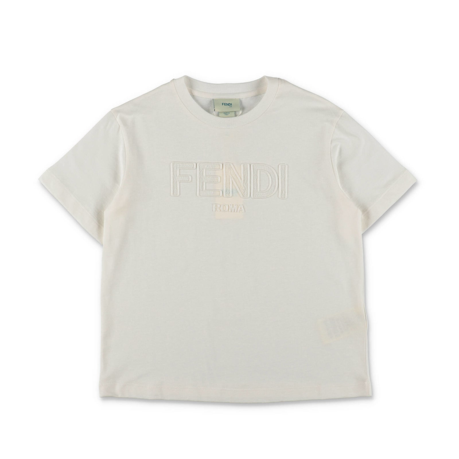 Shop Fendi T-shirt Nera In Jersey Di Cotone Bambina In Bianco