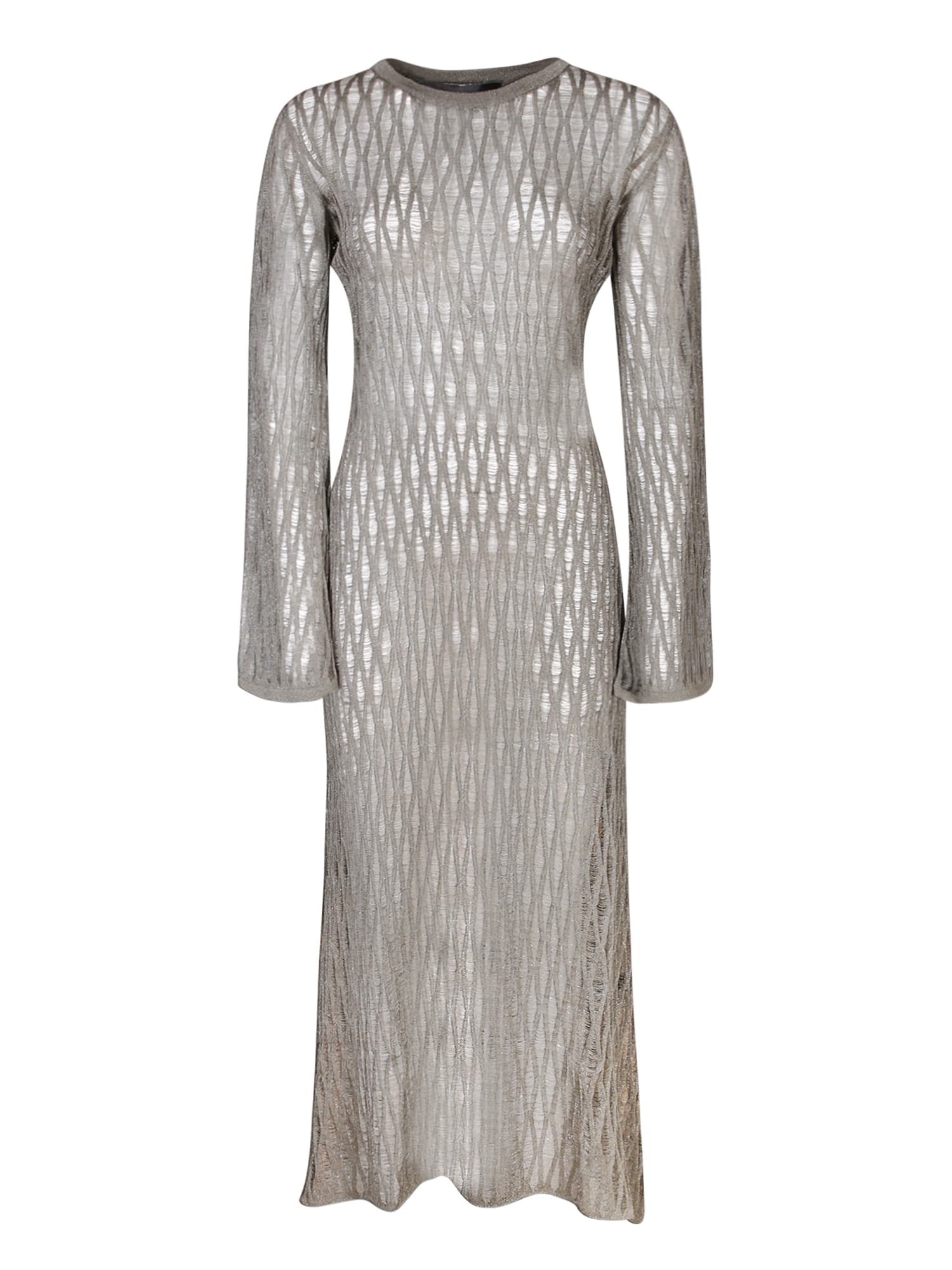 Silver Long Perforated Knit Dress