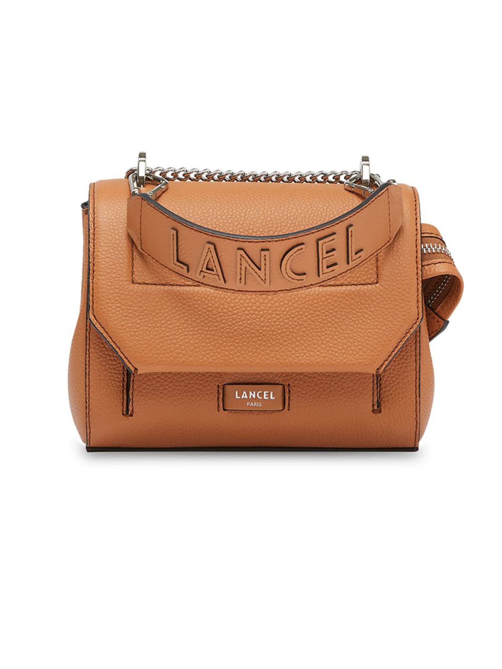 Lancel Camel Grained Leather Shoulder Bag
