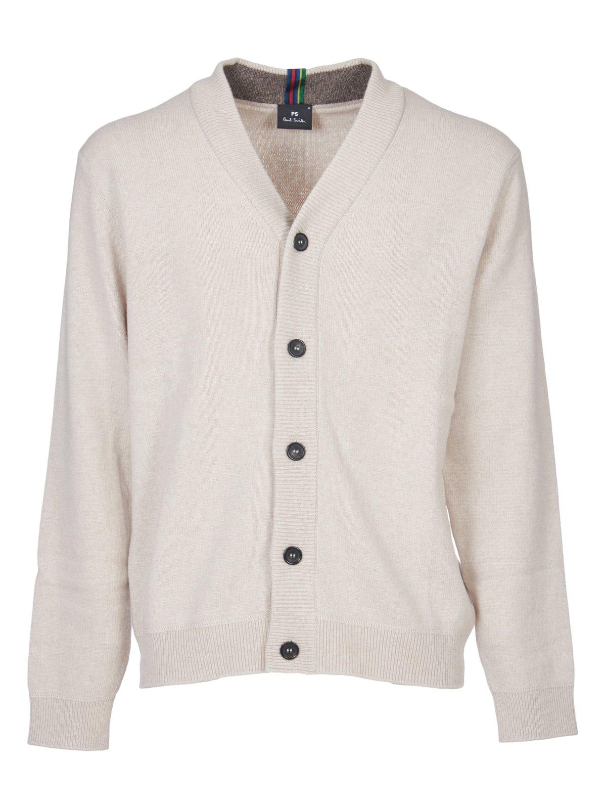 Shop Paul Smith V-neck Knitted Cardigan  In Grey