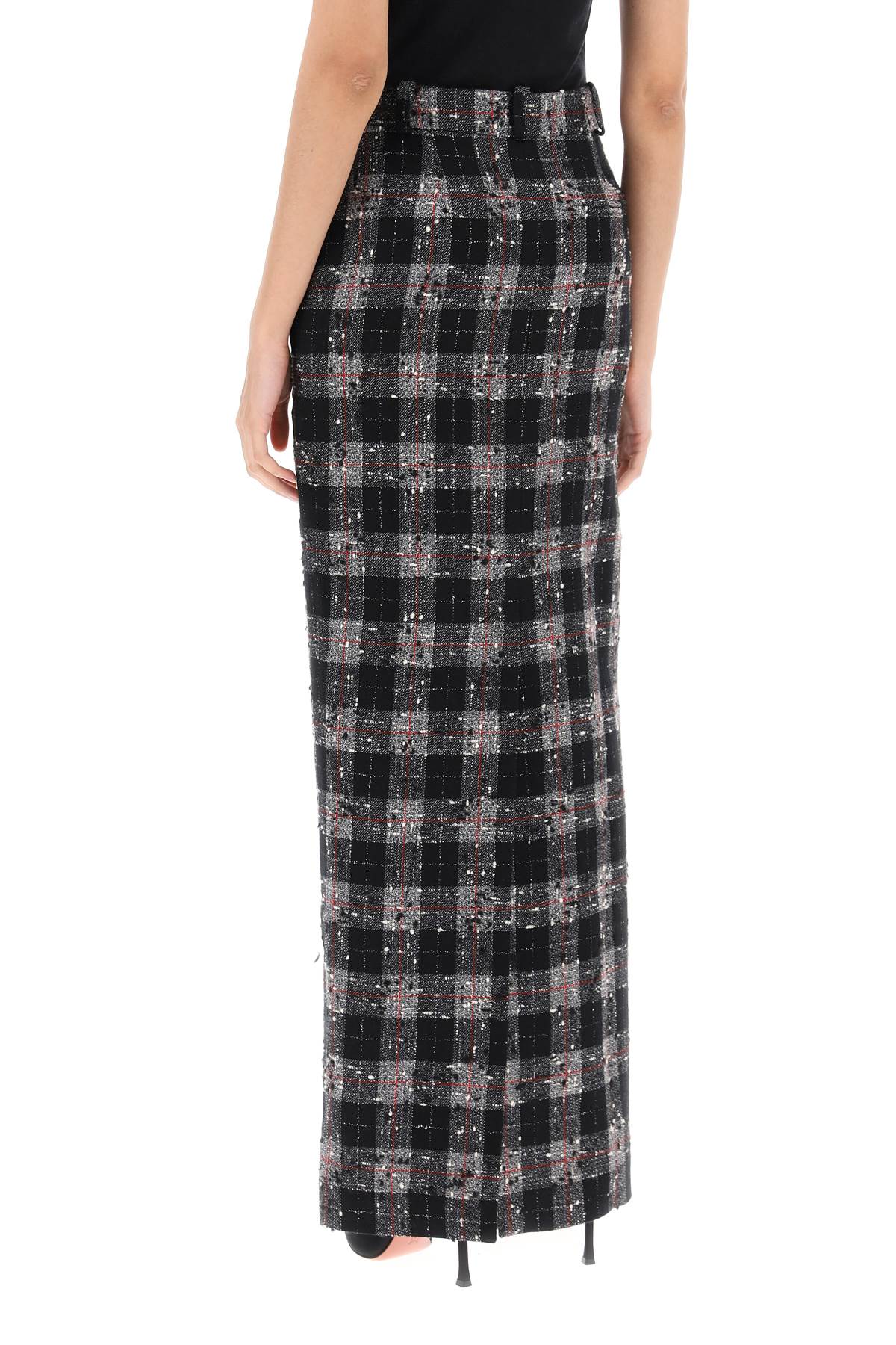 Shop Alessandra Rich Maxi Skirt In Boucle Fabric With Check Motif In Black (black)