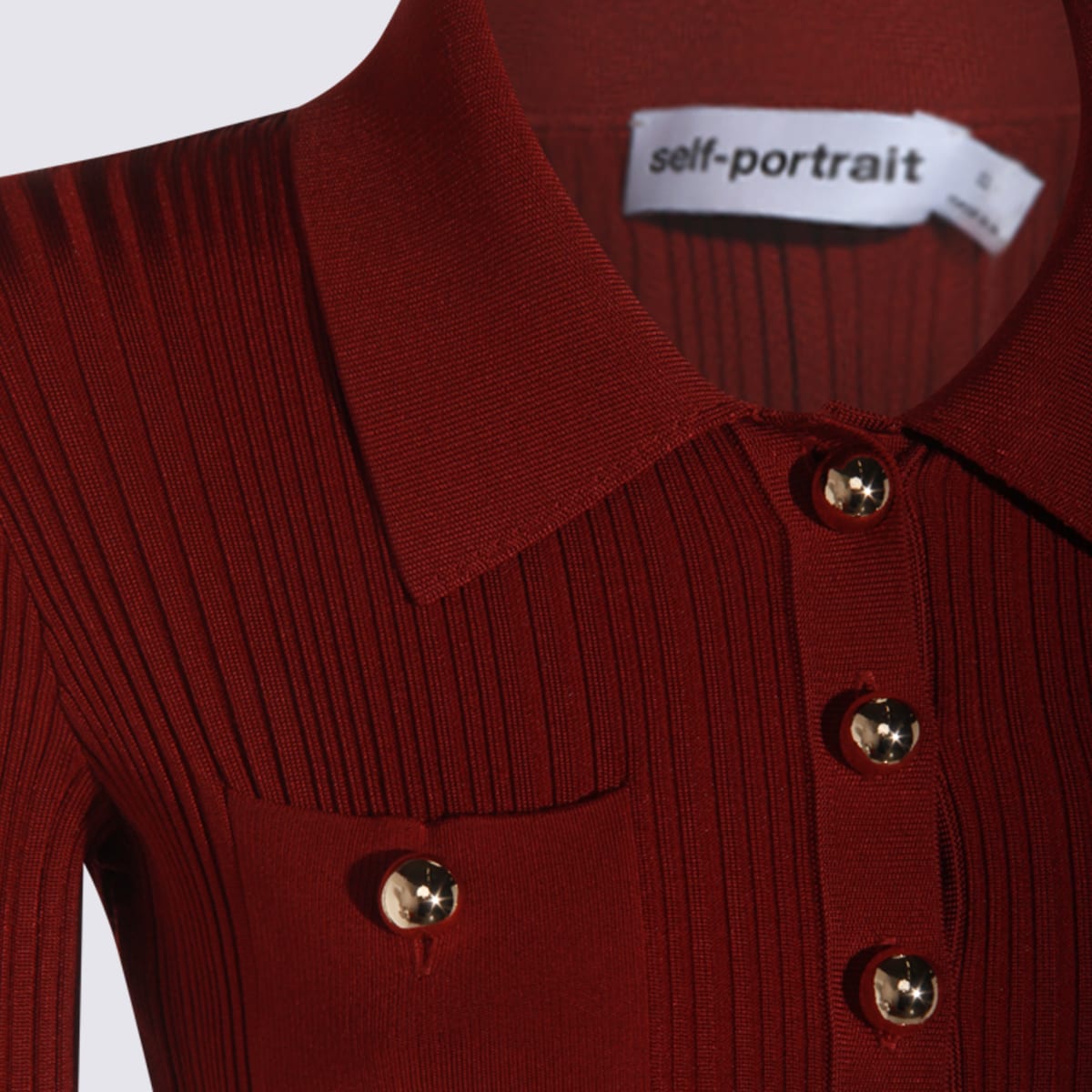 Self-portrait Fitted Ribbed Maxi Dress With Classic Collar In Burgundy