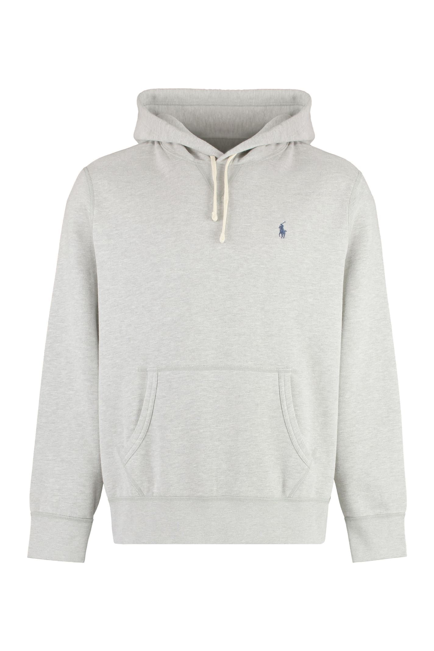 Polo Ralph Lauren Grey Cotton Hoodie With Contrasting Embroidered Logo In Grey