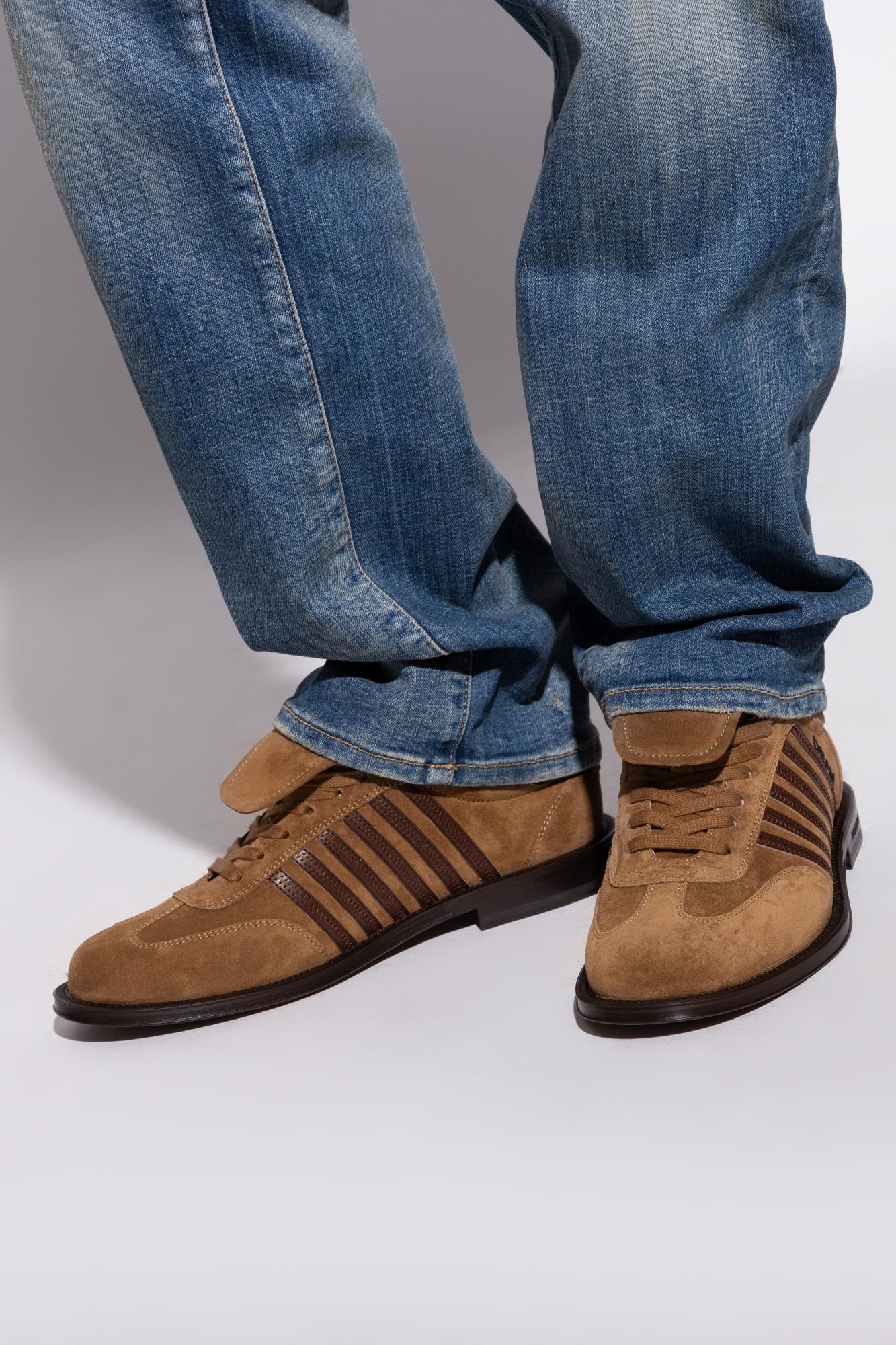 Dsquared2 Low Top Sneakers With Striped Suede Finish In Multi