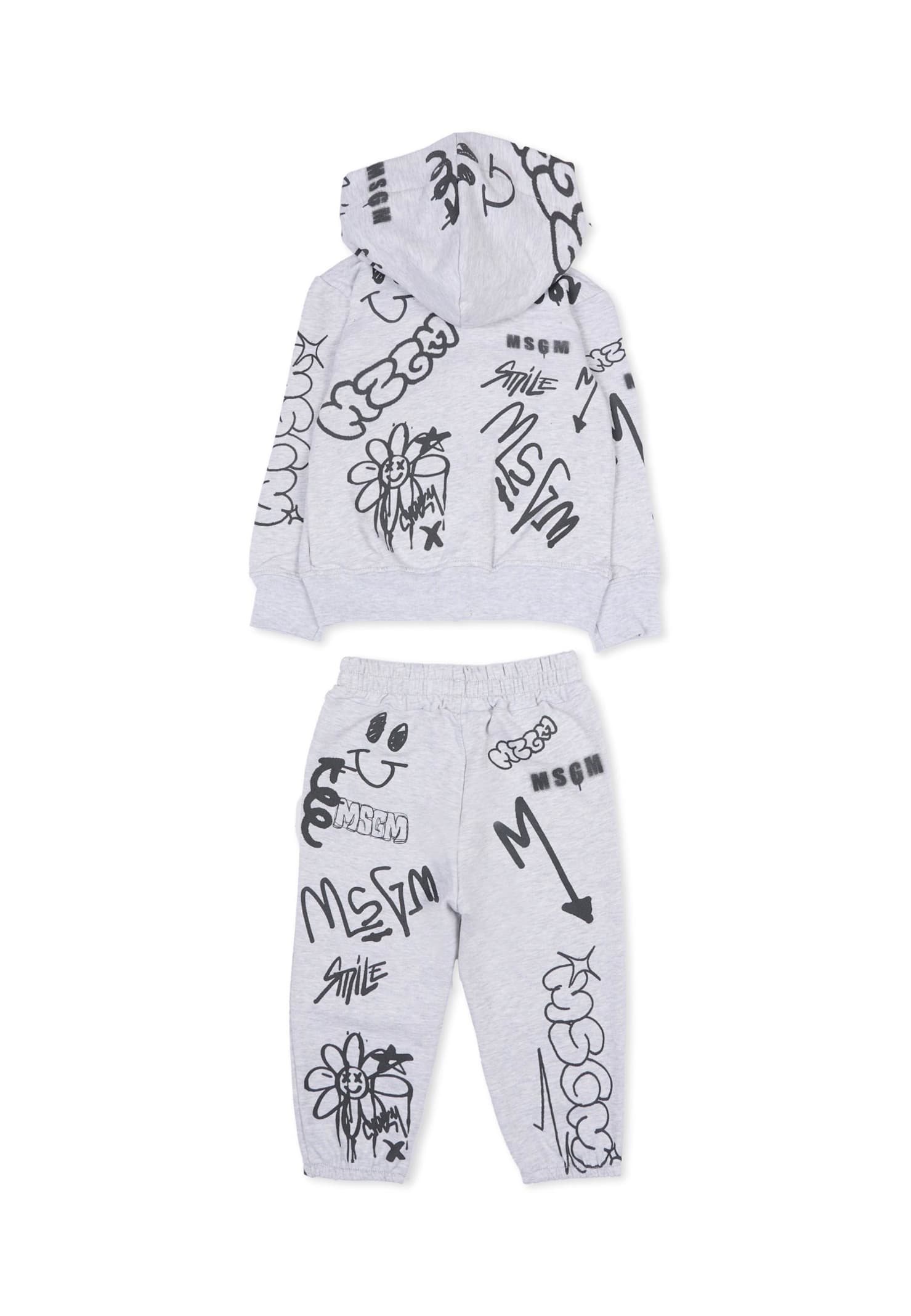 Msgm Grey Suit For Baby Boy With Print In Gray