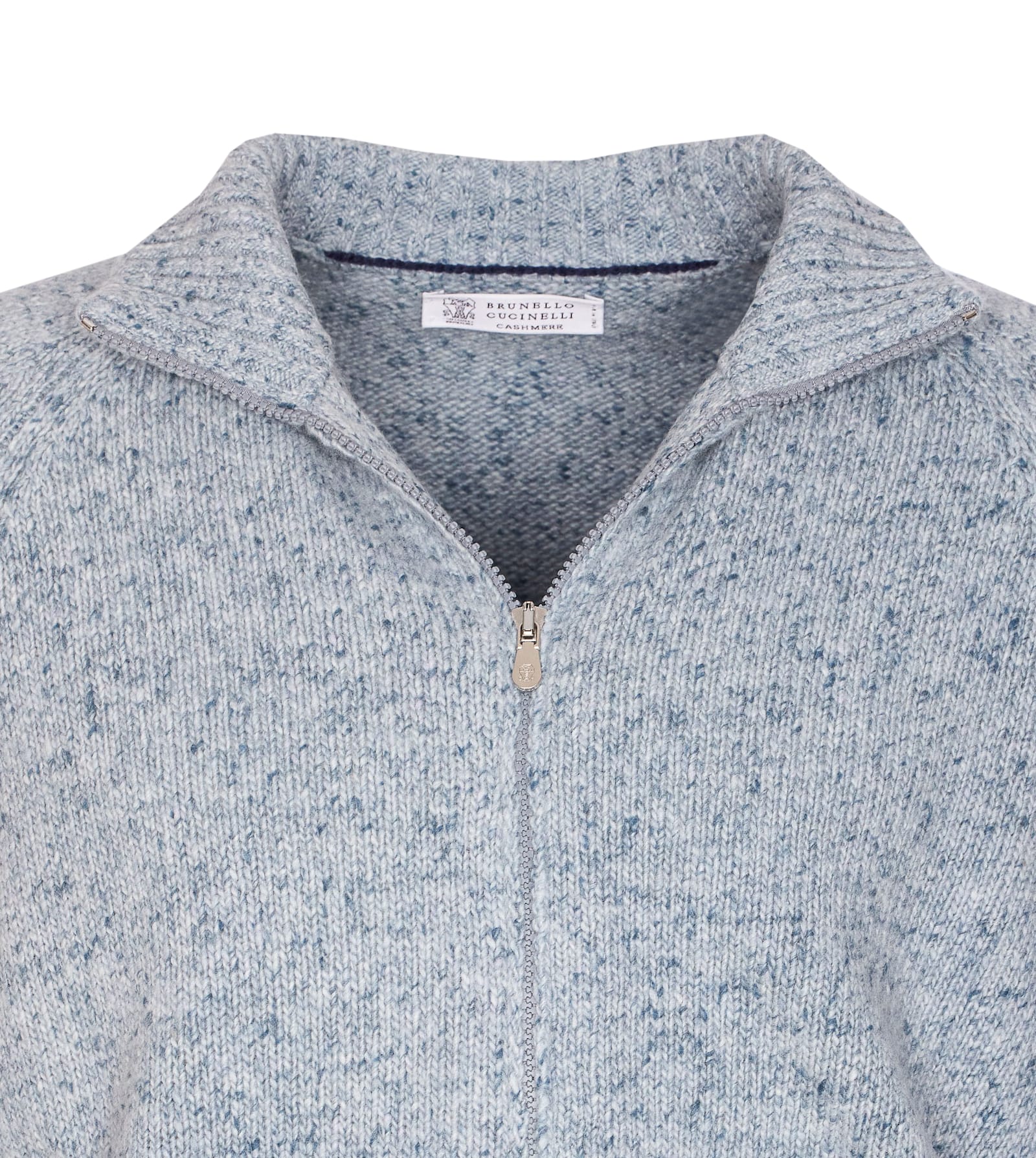 Brunello Cucinelli Cashmere Stand-up Collar Cardigan With Textured Knit In Blue