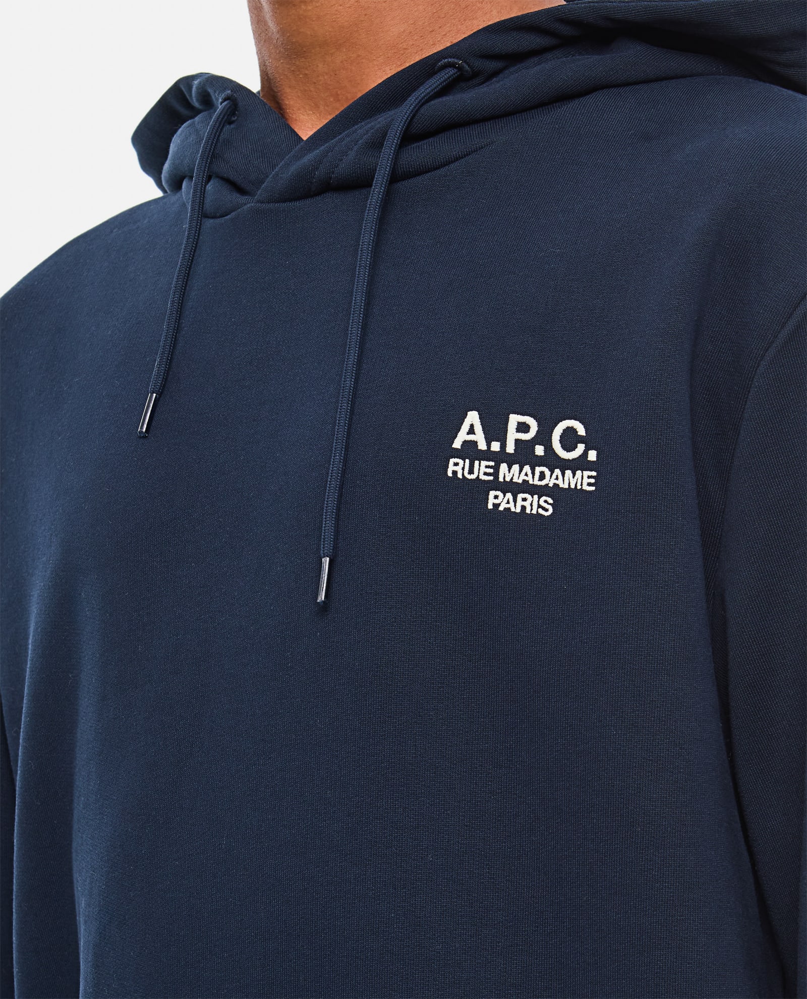 Shop Apc Hoodie Standard Rue Madame In Dark Navy/ecru