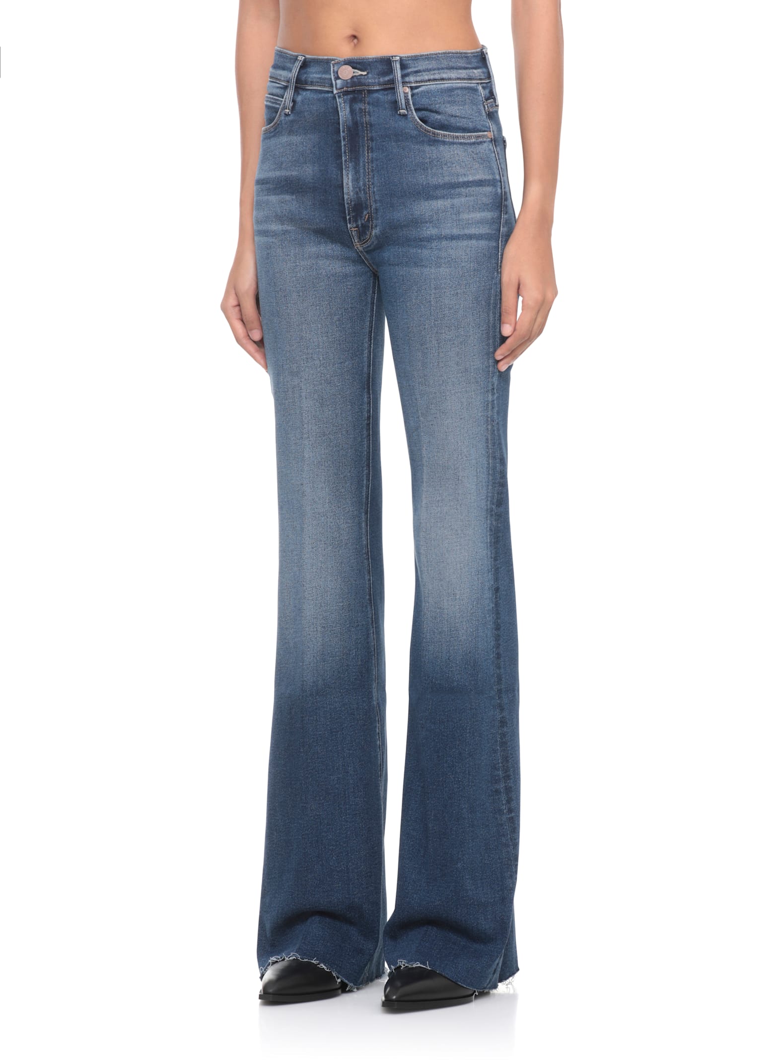 Mother Womans The Weekender Mini Flare Blu Denim Jeans In Multi