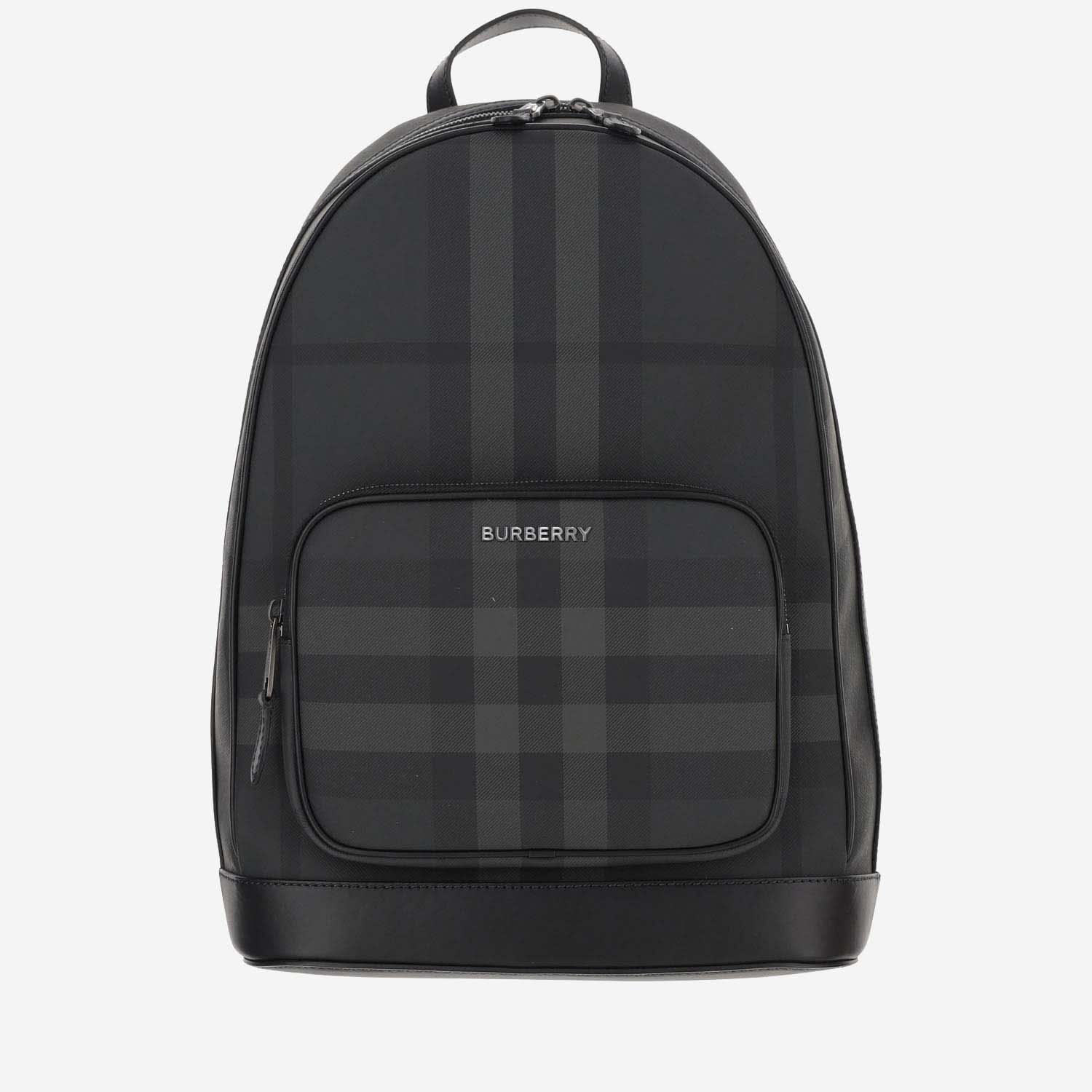 Shop Burberry Rocco Backpack With Check Pattern In Charcoal