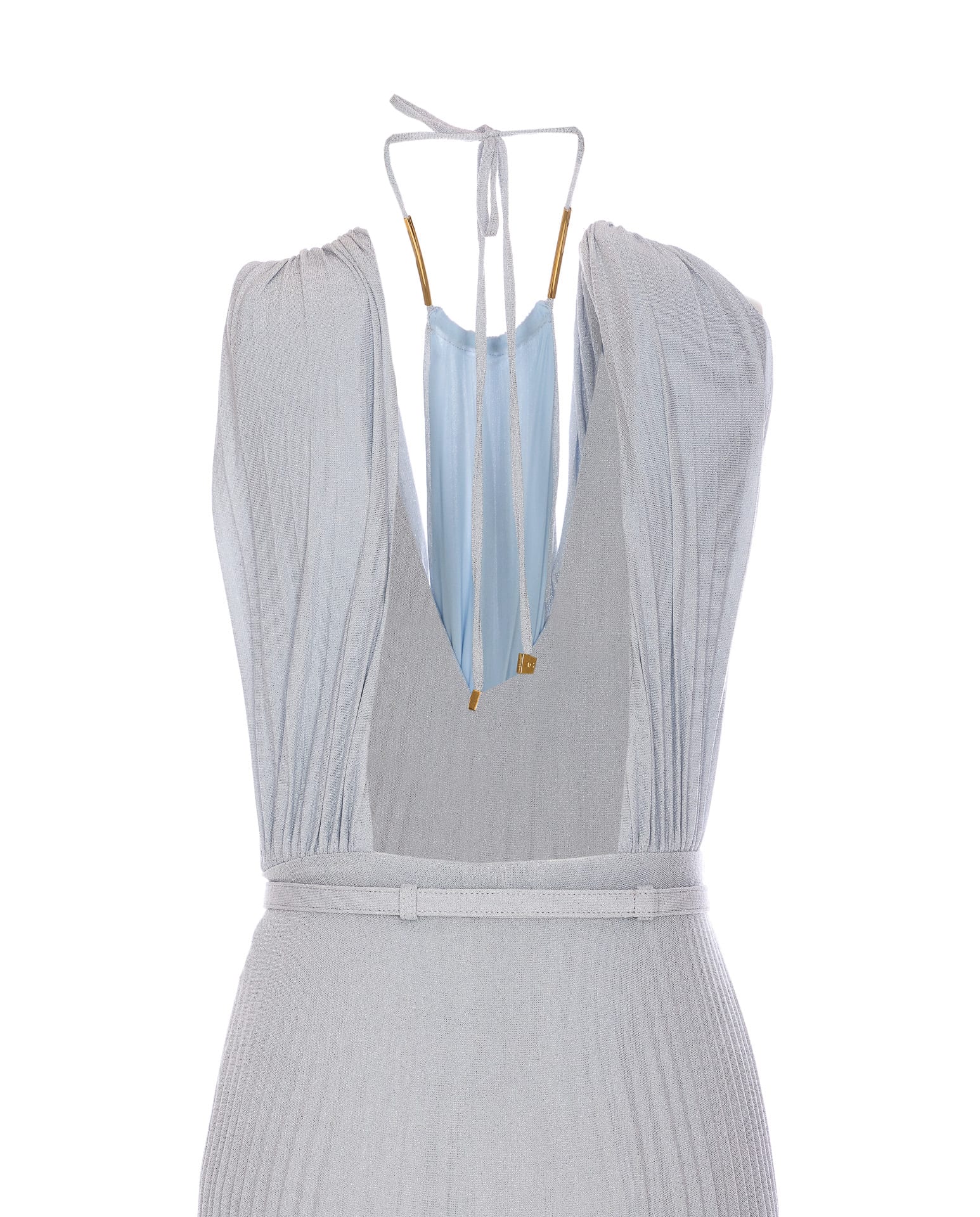 Elisabetta Franchi Knee Length Sleeveless Dress With Belted Waist In Gray
