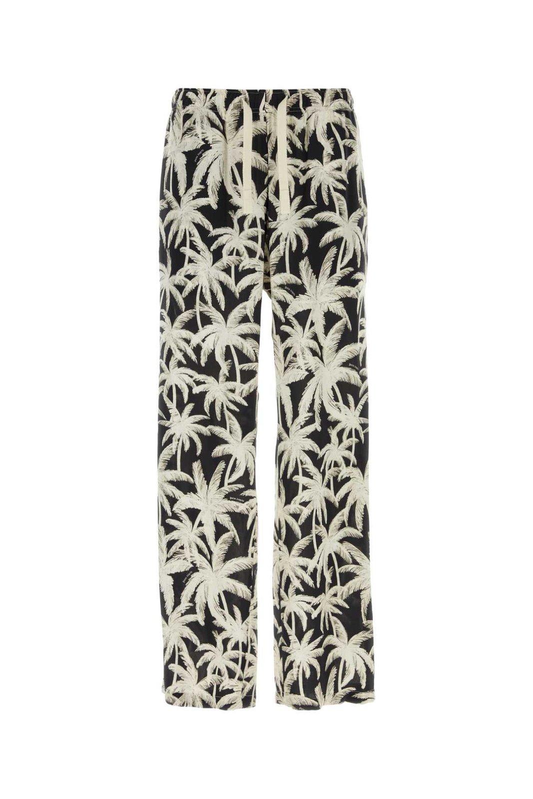 Shop Palm Angels Palm Printed Drawstring Pants In Black/white