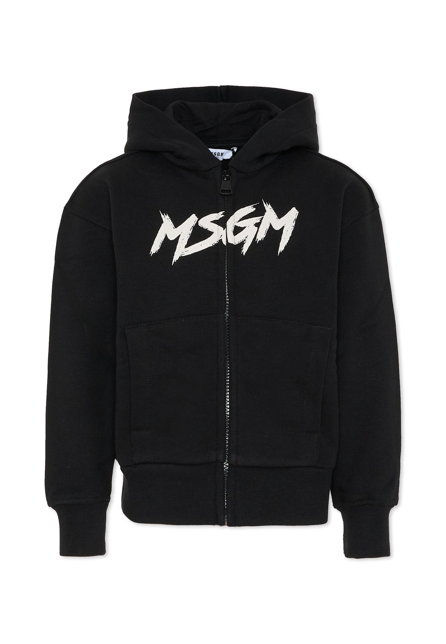 Msgm Black Sweatshirt For Kids With Logo In Black