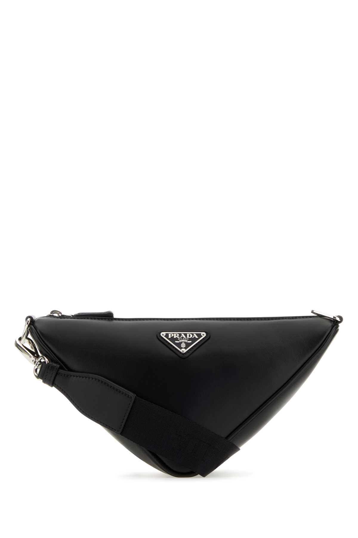 Shop Prada Black Leather Triangle Crossbody Bag In Nero