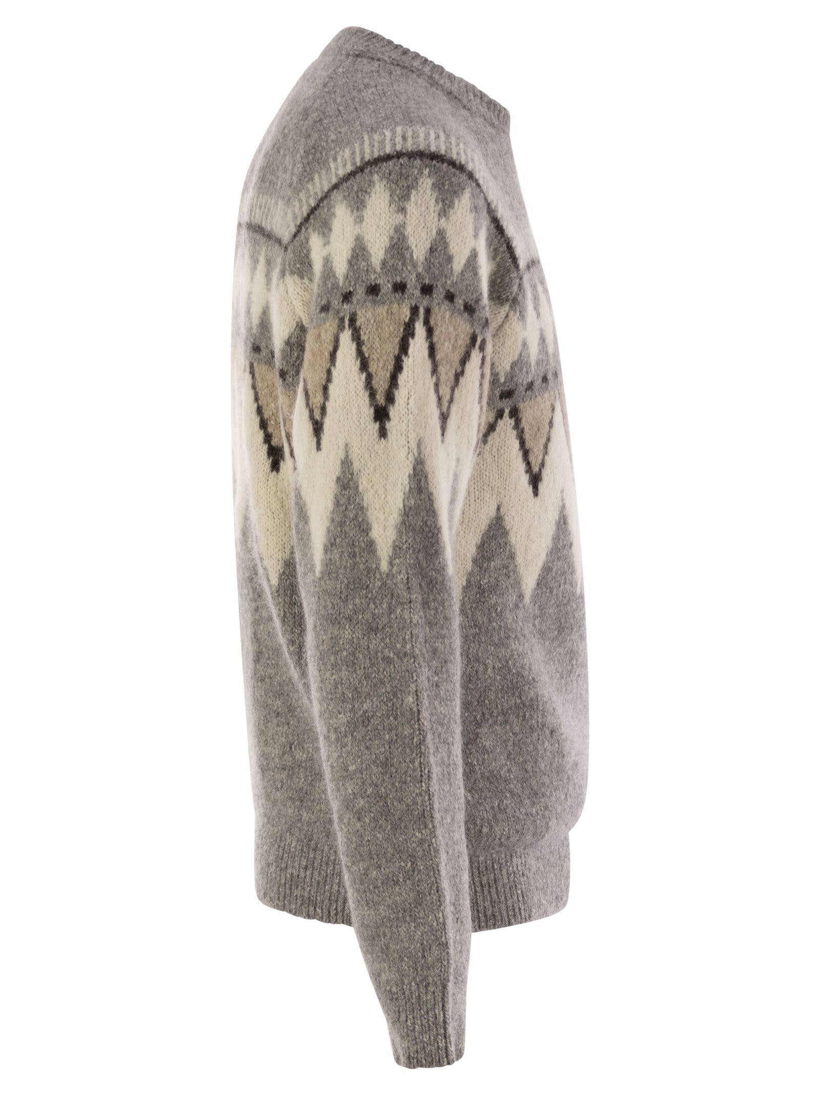 Shop Peserico Jacquard Jersey In Alpaca, Cotton And Wool In Grey