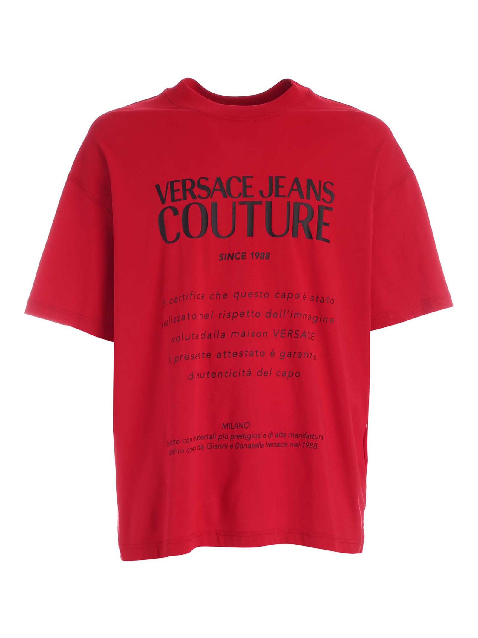 VERSACE JEANS COUTURE LABEL PRINT T-SHIRT IN RED,B3GWA7TM30319N48