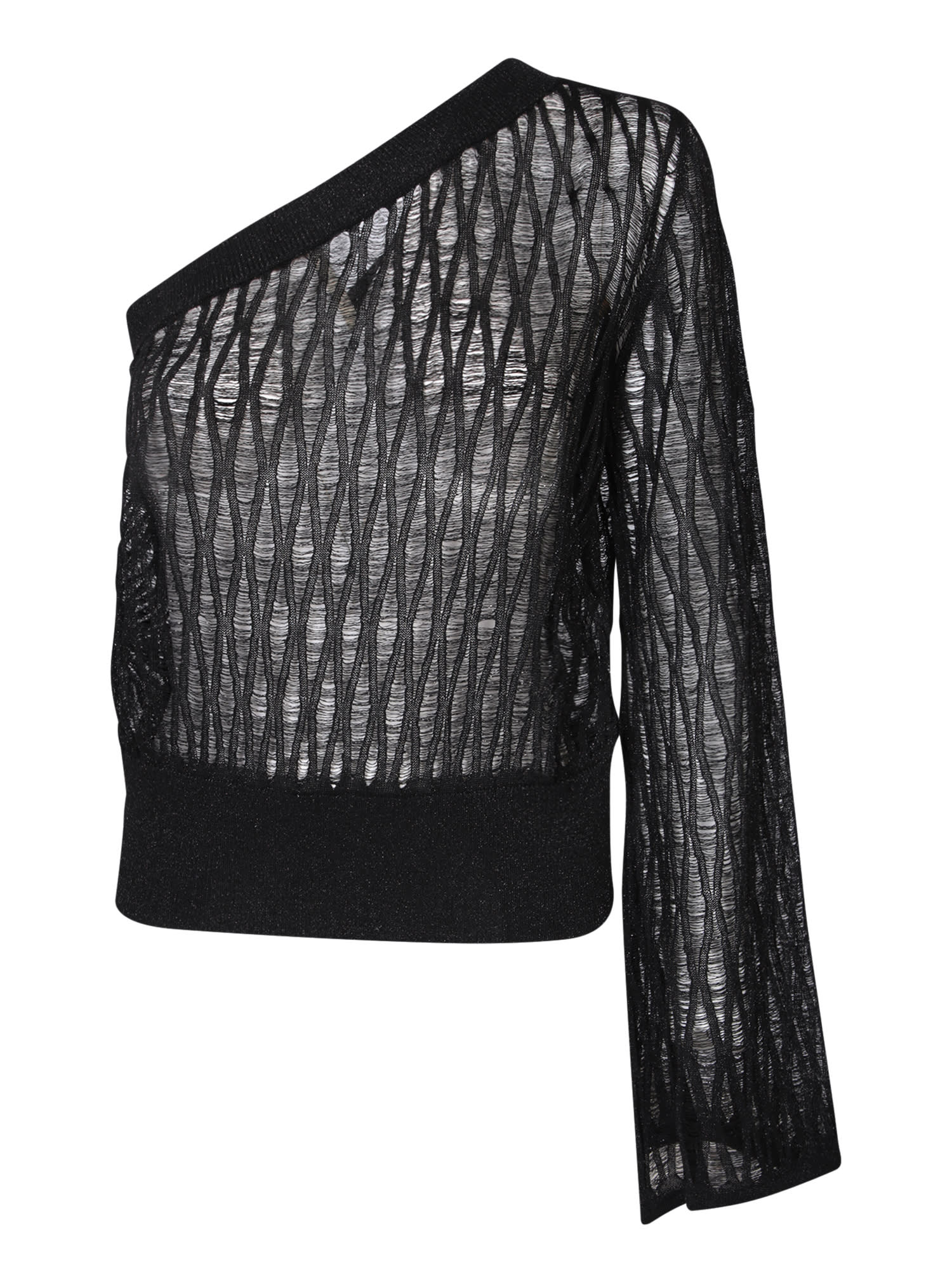 Shop Federica Tosi Black One-shoulder Knit Sweater