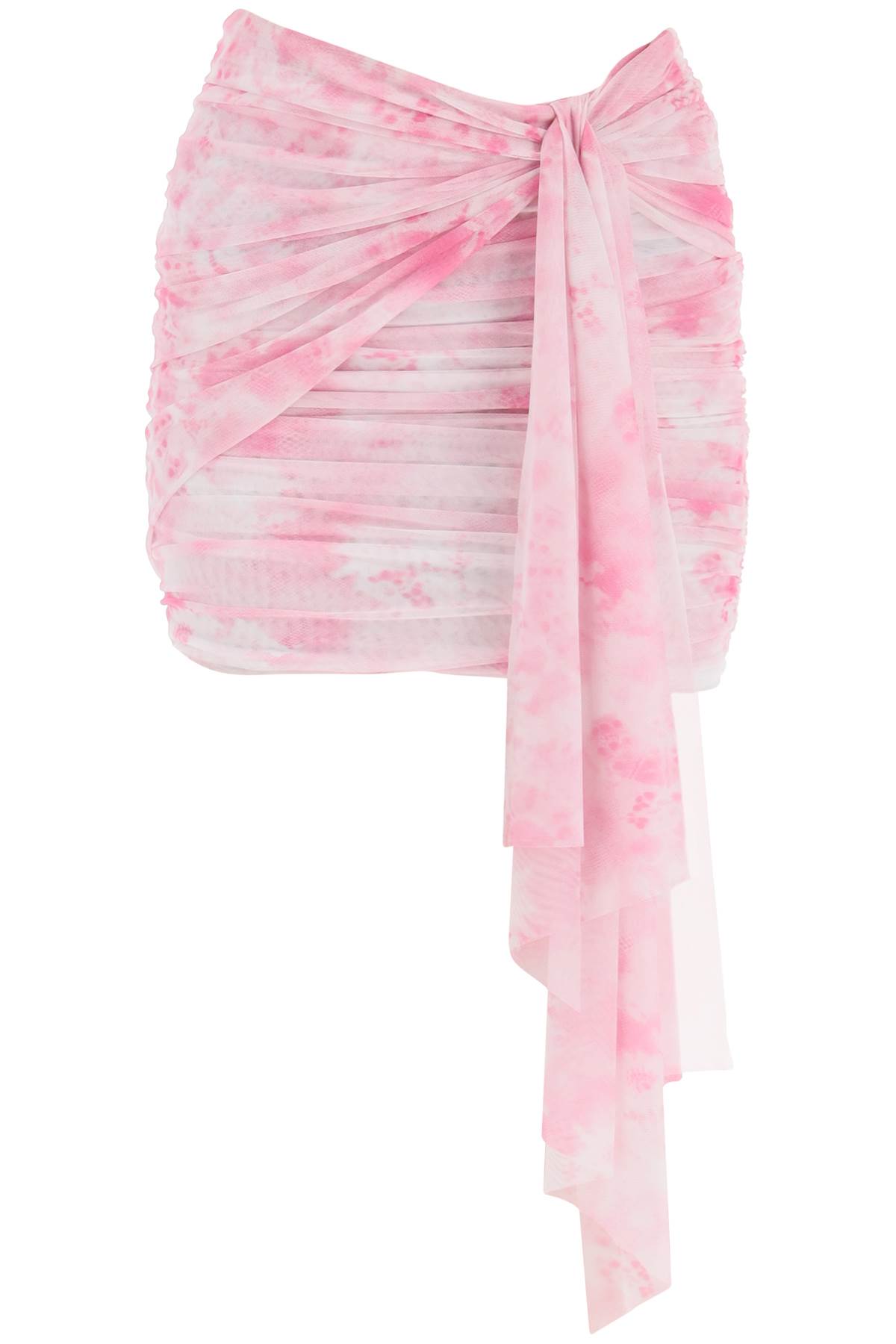 Msgm Ruched Mini Skirt In Tie-dye Mesh In Rosa (white)