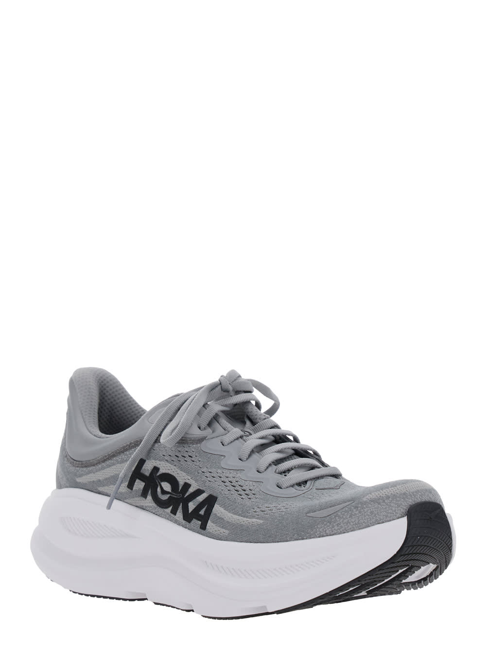 Hoka Bondi 9 Grey Low Top Sneakers With Maxi Logo Lettering On The Side In Tech Fabric Unisex In Gray