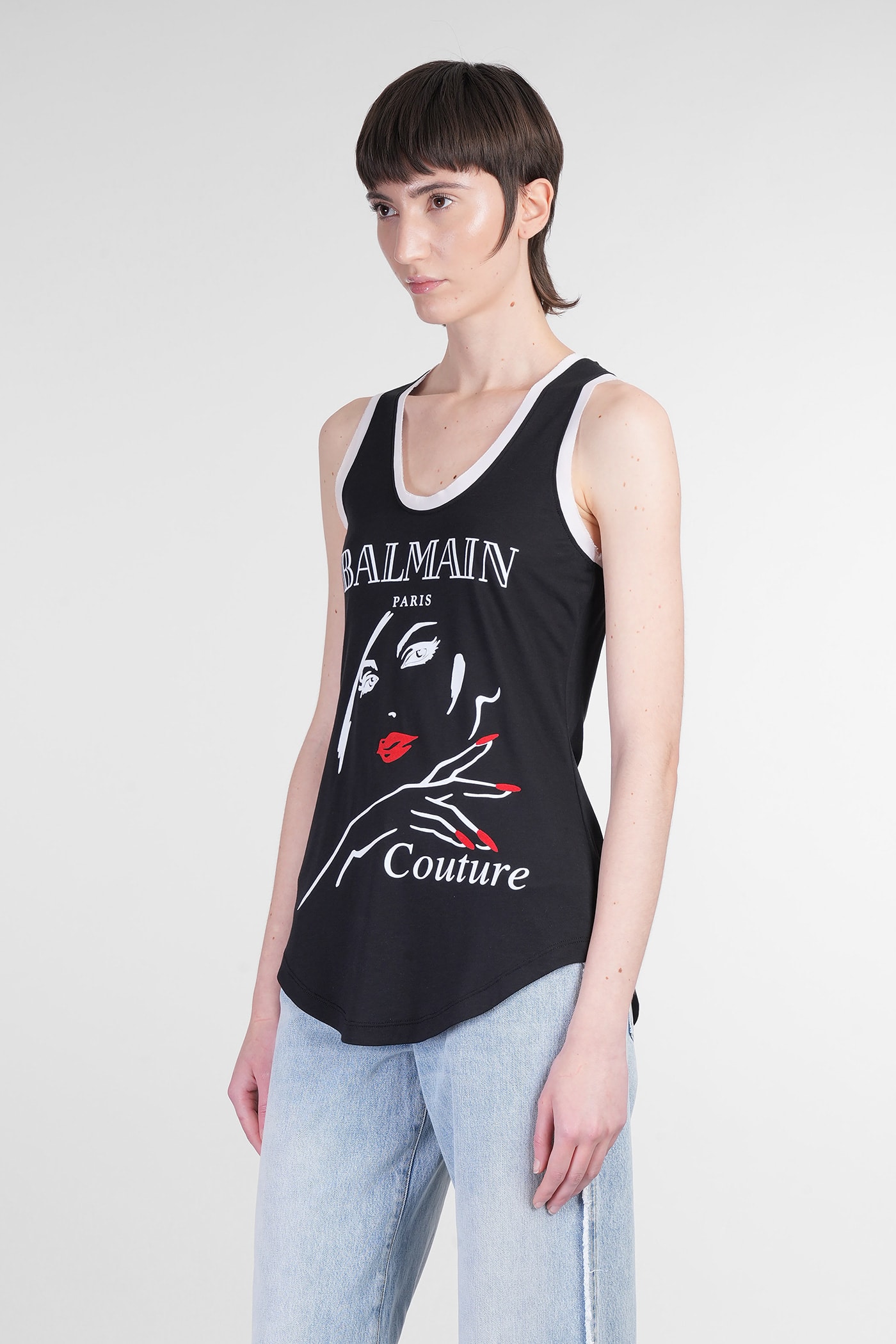 Shop Balmain Tank Top In Black Wool And Polyester