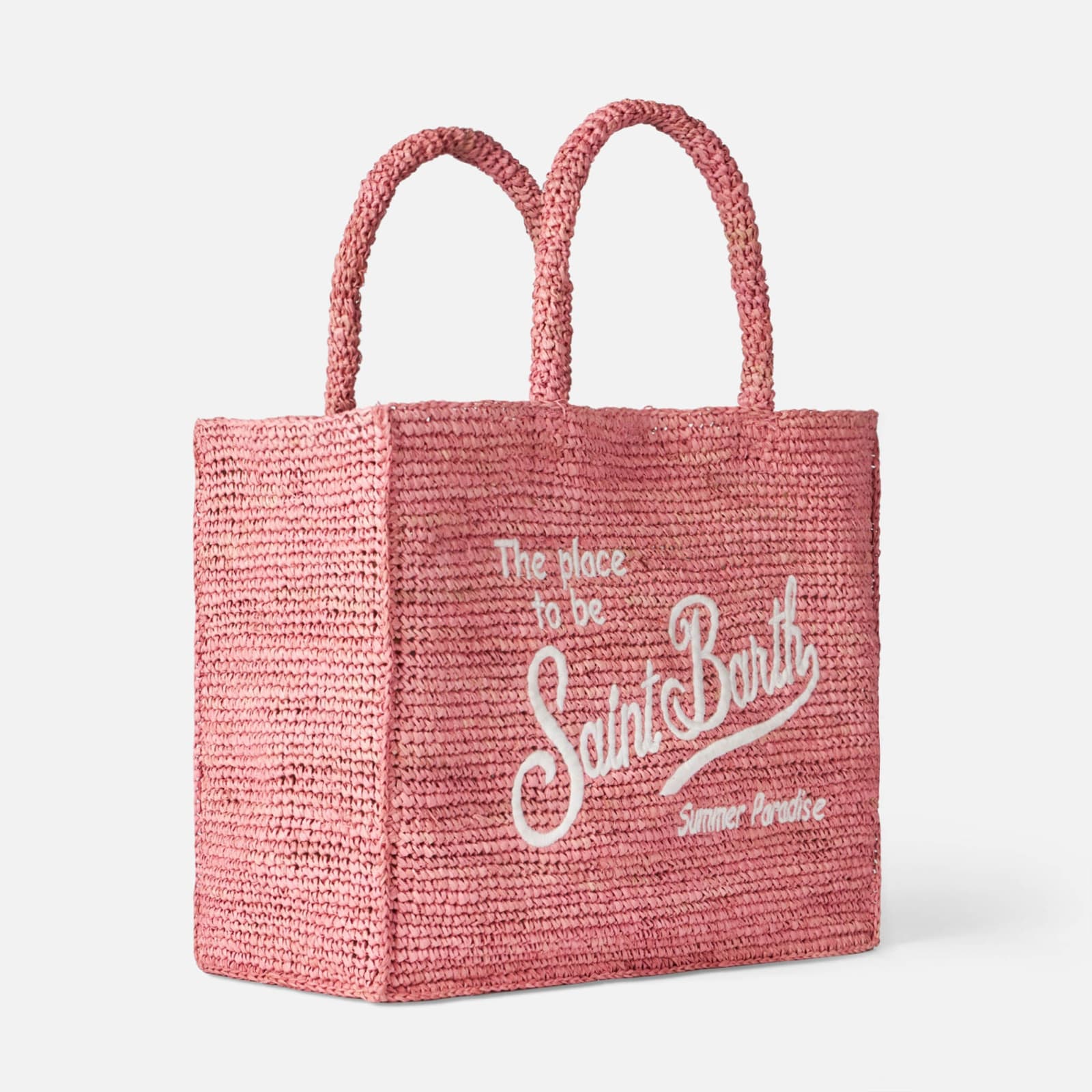 Shop Mc2 Saint Barth Vanity Pink Raffia Bag With Saint Barth Embroidery