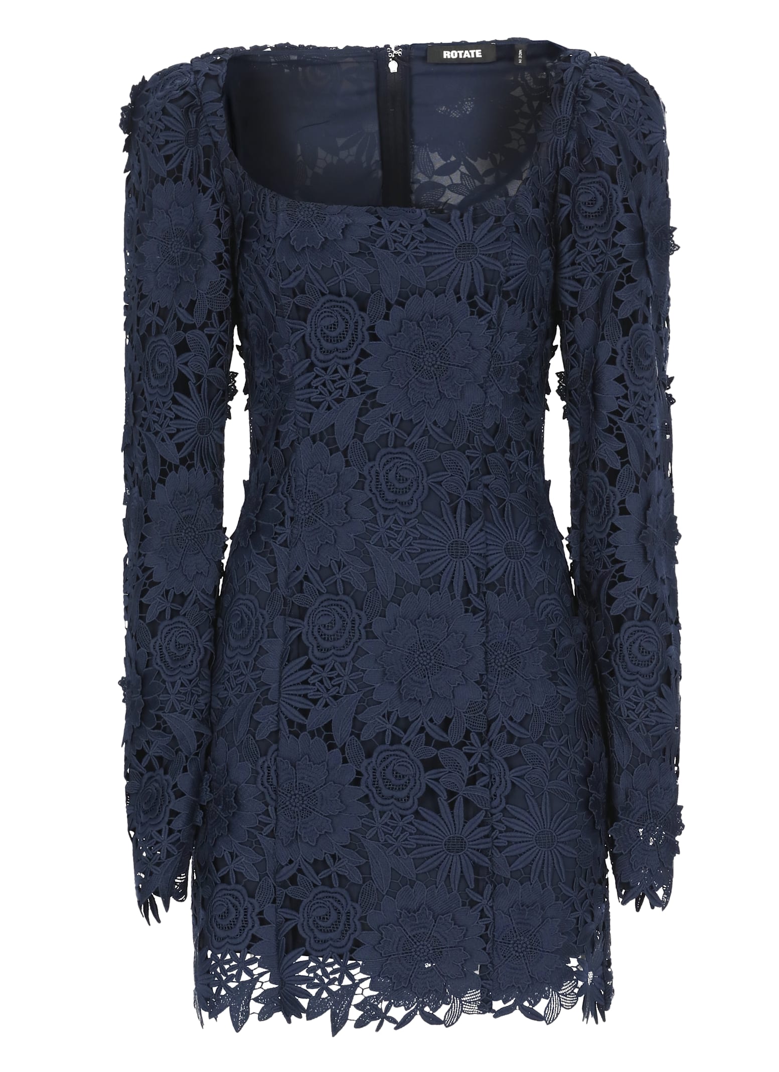 Rotate Birger Christensen Rotate Intricate Lace Dress With Wide Neckline In Blue