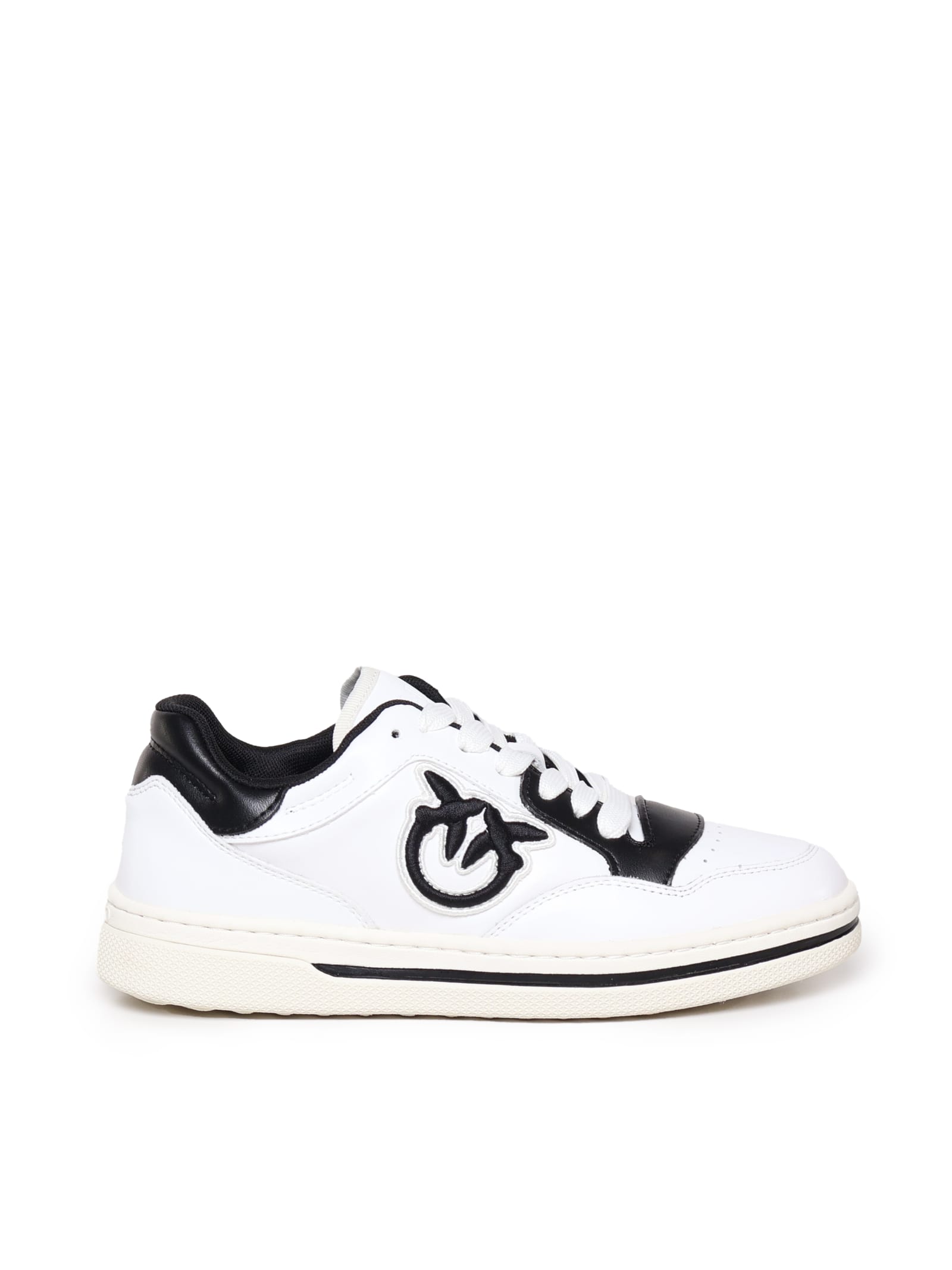 Shop Pinko Mandy Sneakers In Calfskin In White, Black