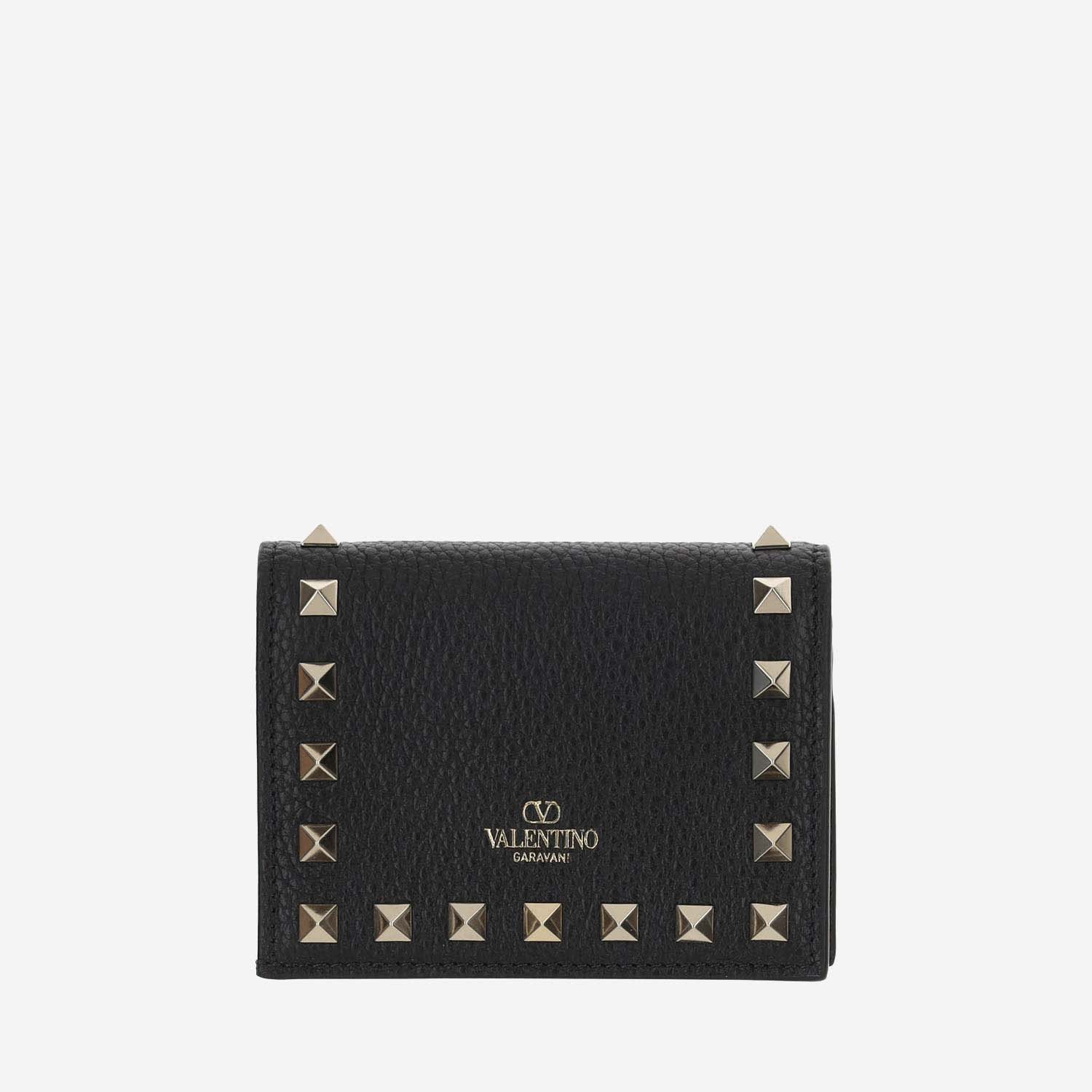 Shop Valentino Garnet Calfskin Rockstud Small Wallet In Black