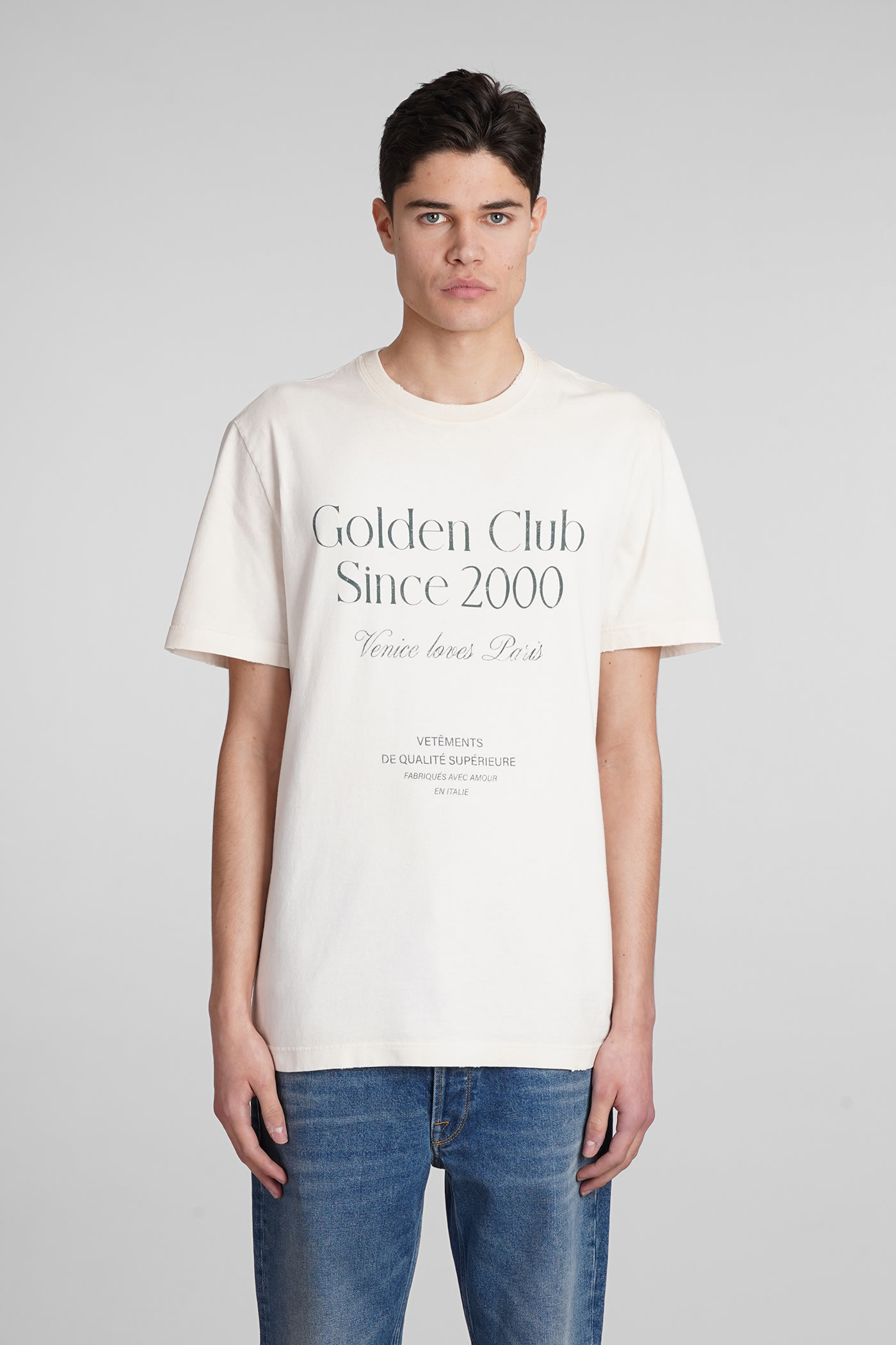 Shop Golden Goose T-shirt In Beige Cotton