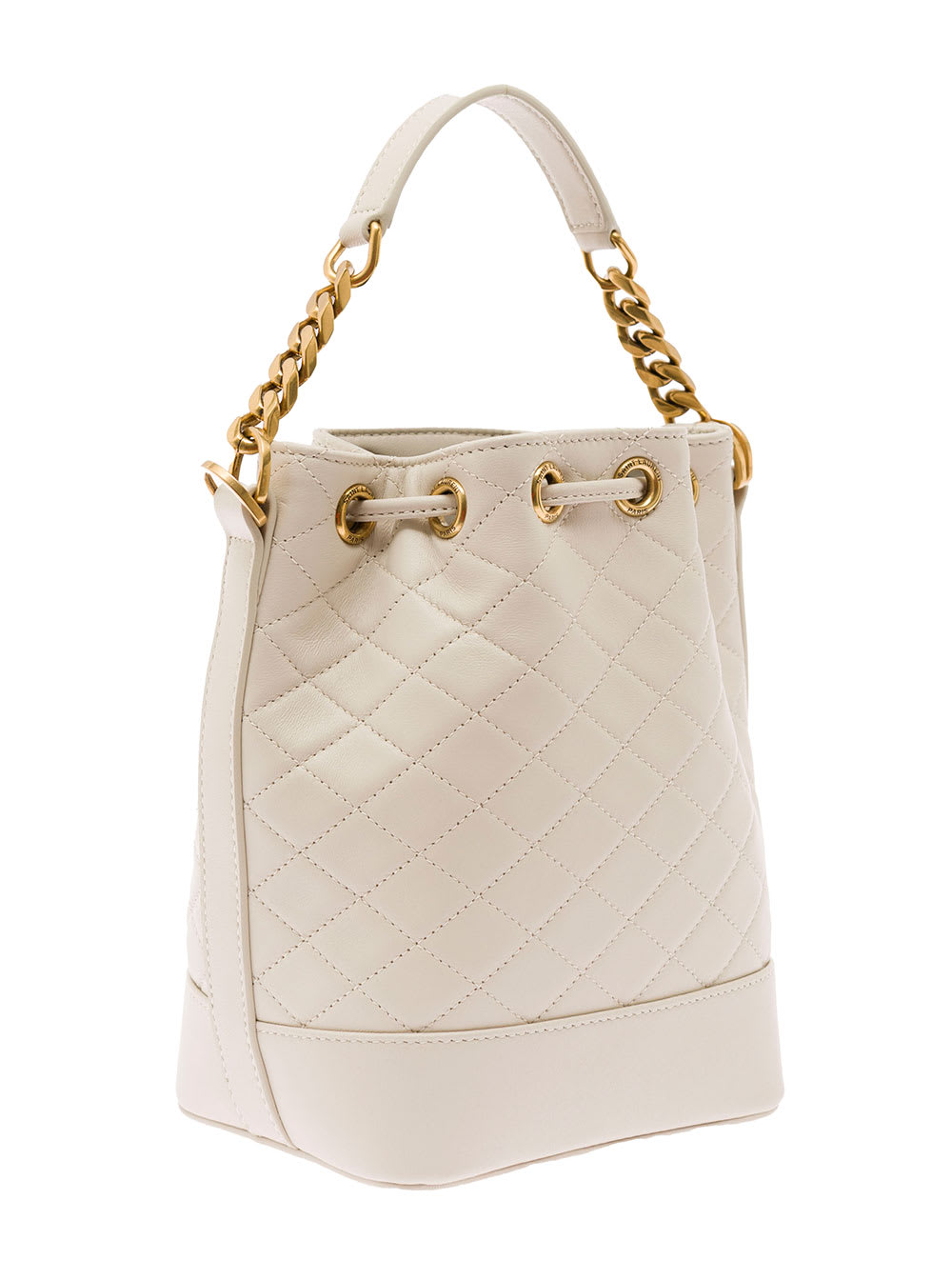 Saint Laurent Emmanuelle Ivory Colored Leather Crossbody Bucket Bag  Woman In White
