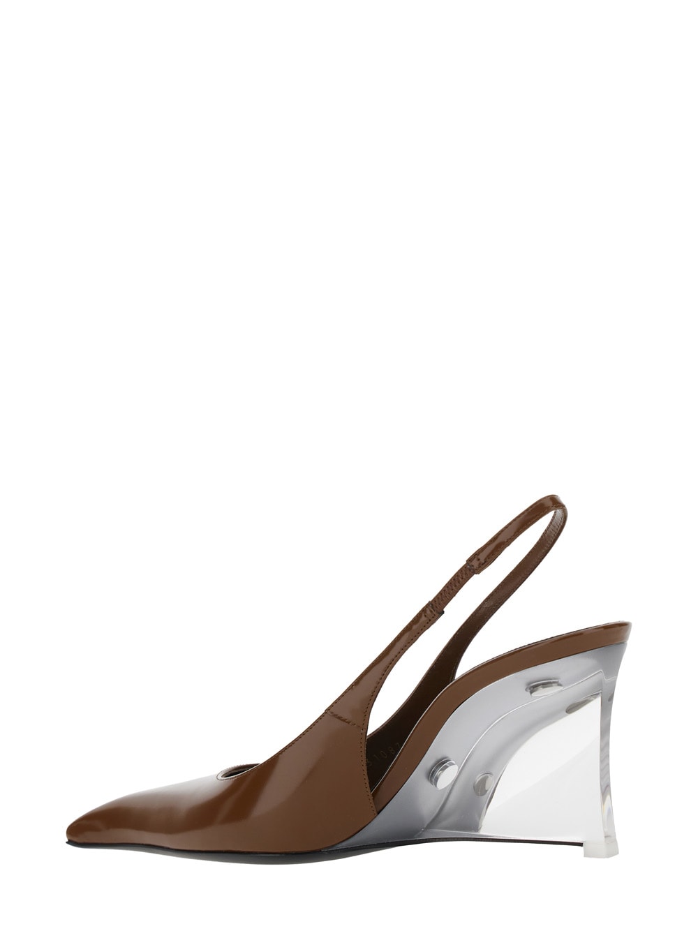 Shop Saint Laurent Miller Brown Slingback Pumps With High Wedge Heel In Patent Leather Woman