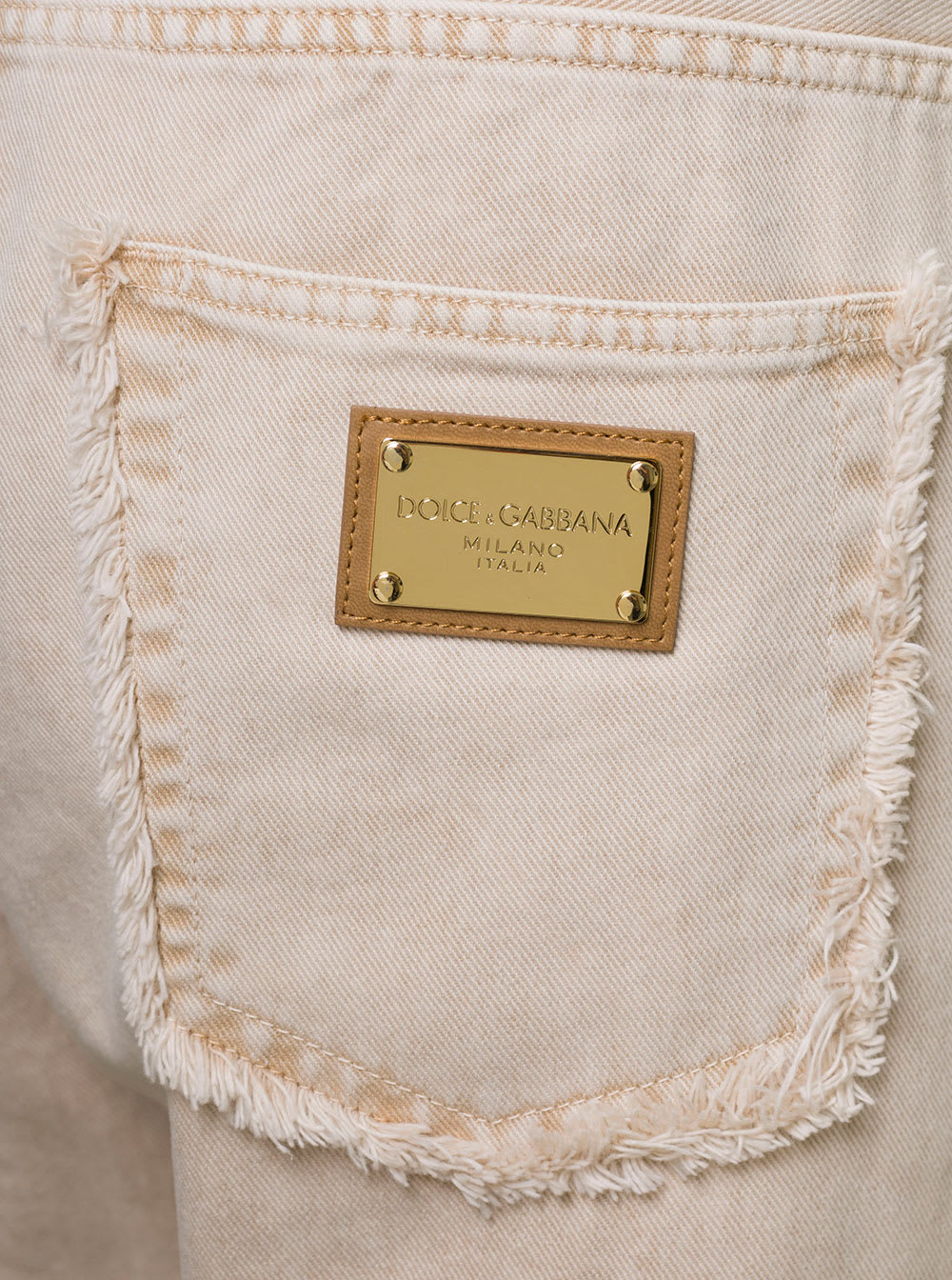 Shop Dolce & Gabbana Cream Whie Wide-leg Jeans With Logo Plaque In Cotton Denim Man In Beige