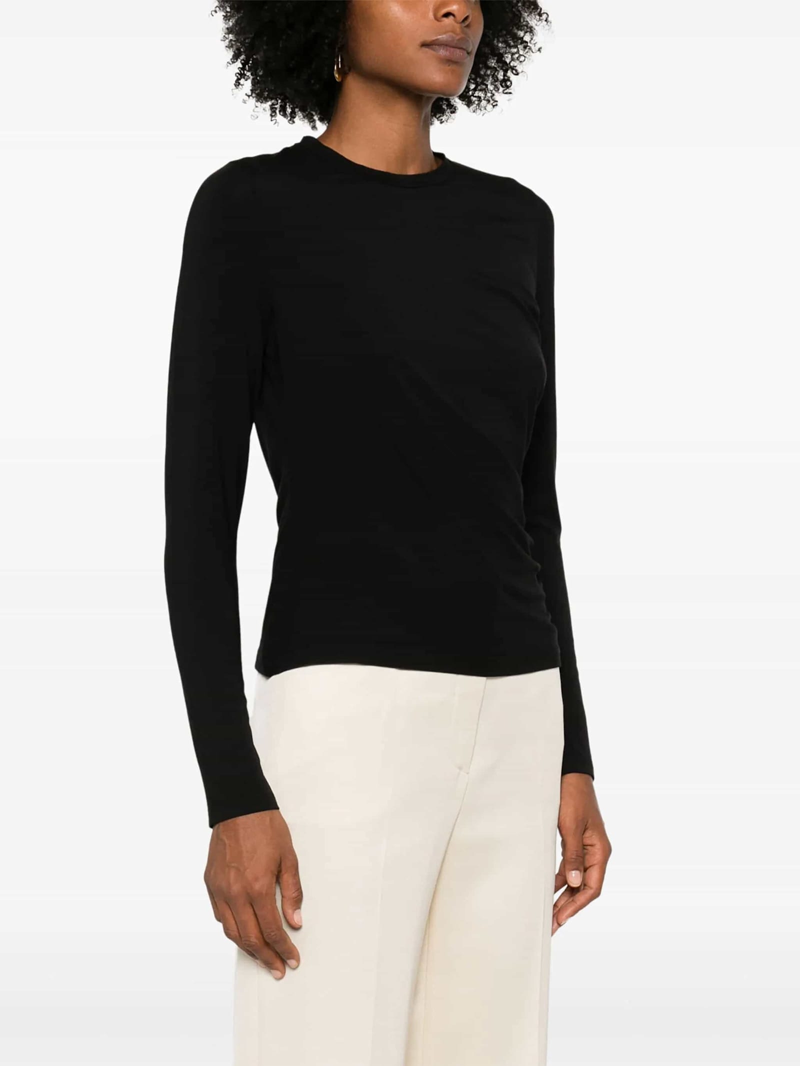 Shop Vince Side Drape Ls Crew In Blk Black