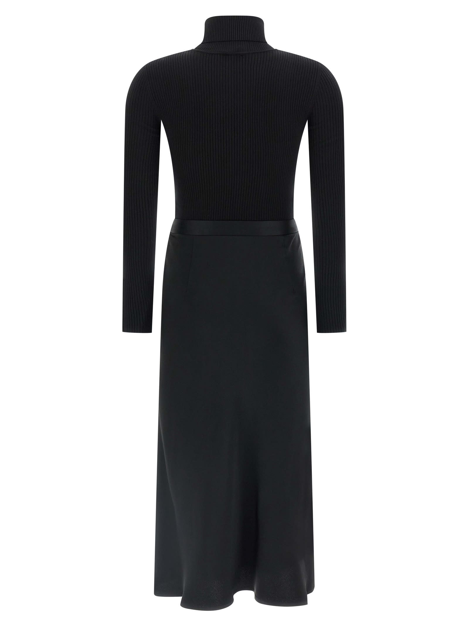 Elisabetta Franchi Ribbed Turtleneck Midi Dress In Black