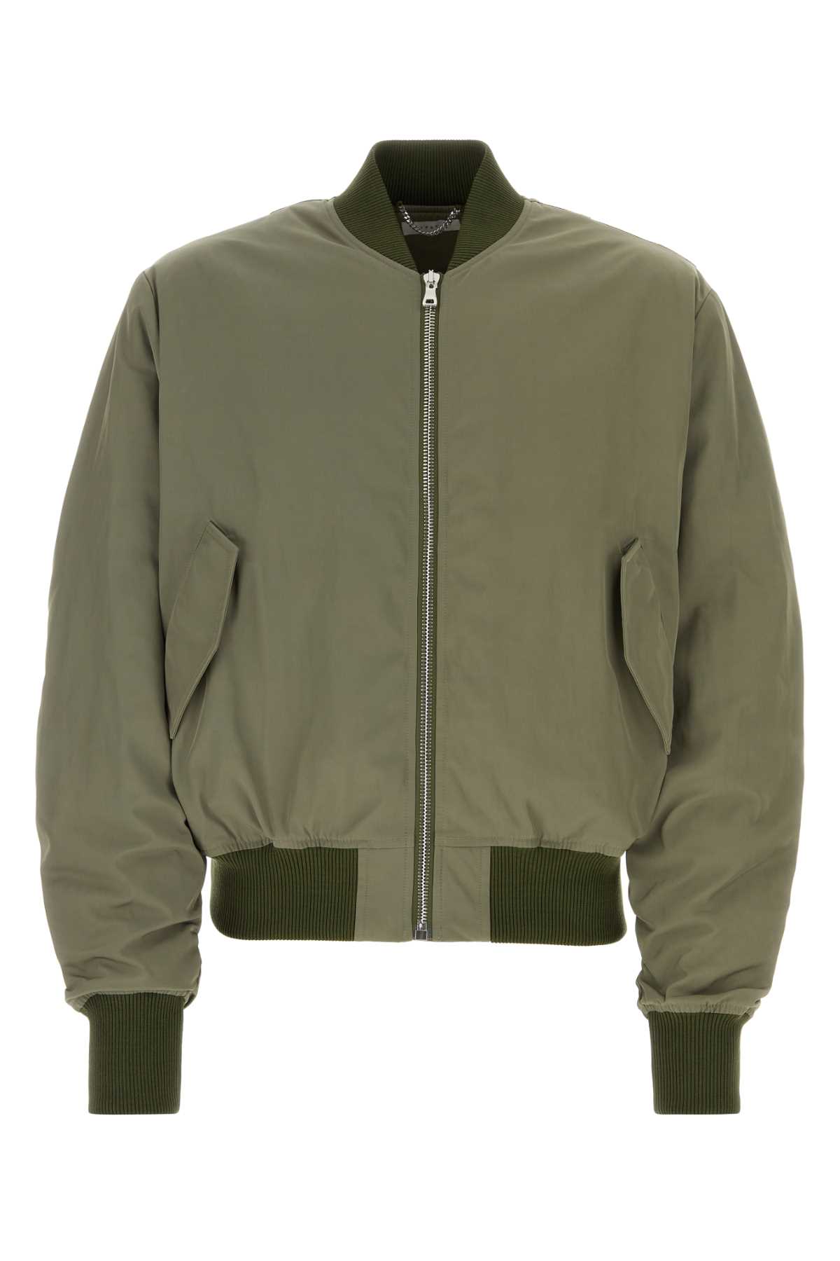 Army Green Polyester Bomber Jacket