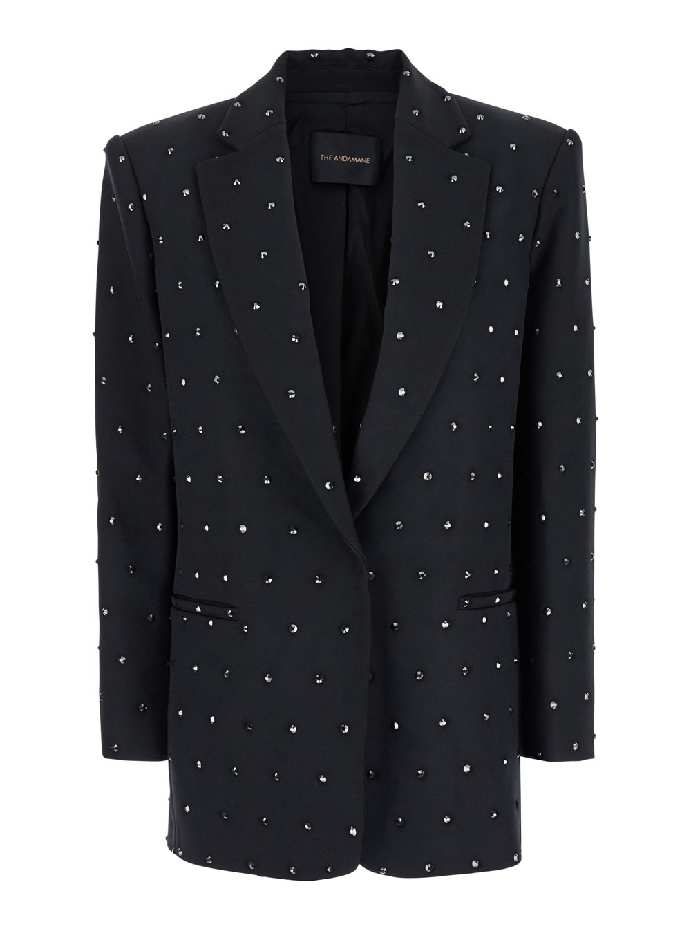 guia Black Blazer With All-over Crystal Decorations In Tech Fabric Woman