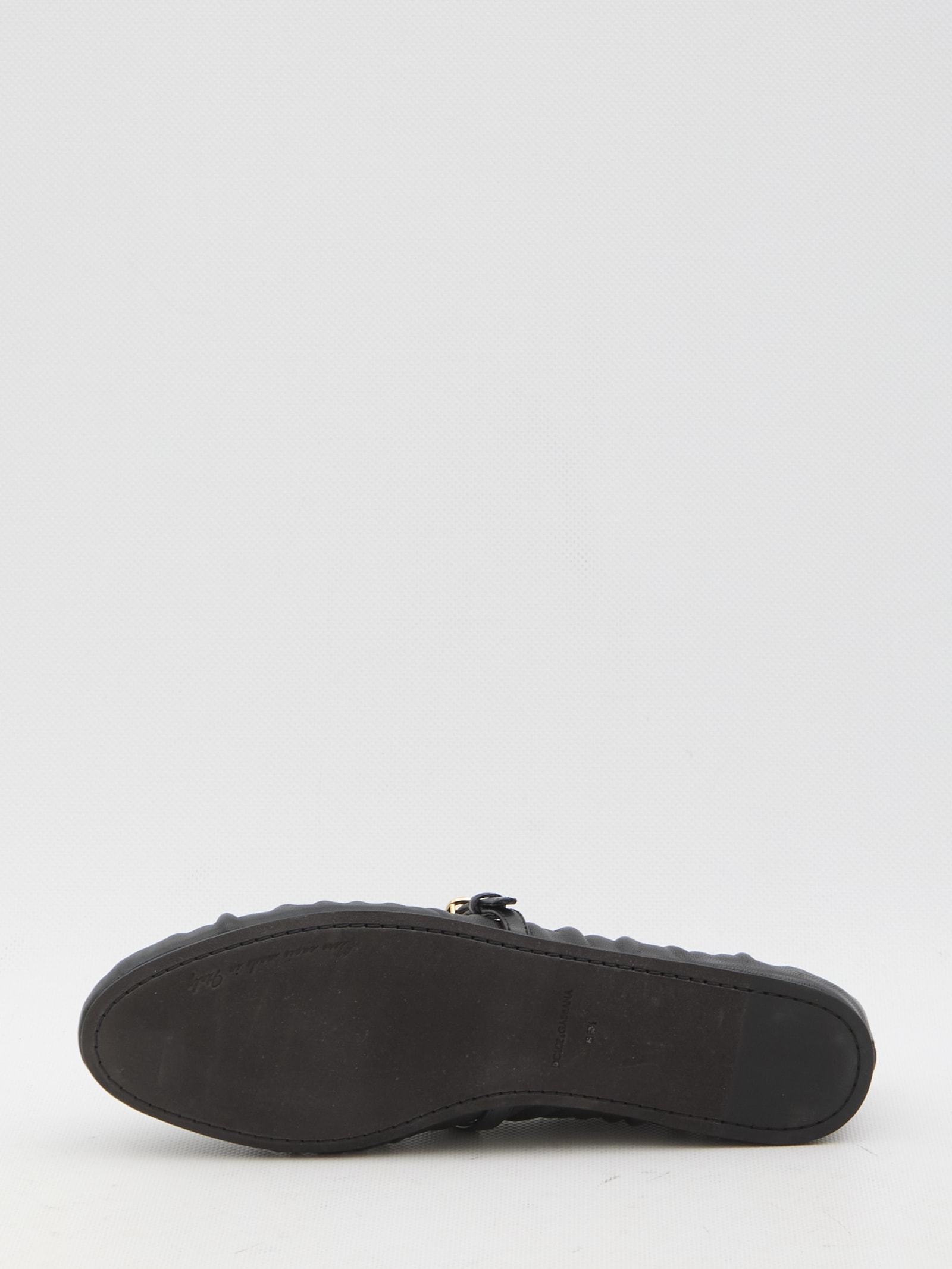 Dolce & Gabbana Black Ballerinas With Metallic Logo And Strap In Leather Woman In Nero