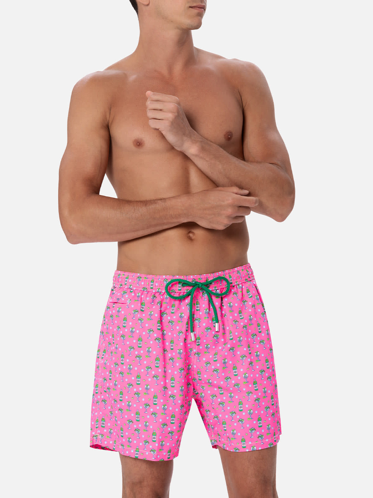 Shop Mc2 Saint Barth Man Lightweight Fabric Swim-shorts Lighting Micro Fantasy With Ice And Cocktail Print In Pink