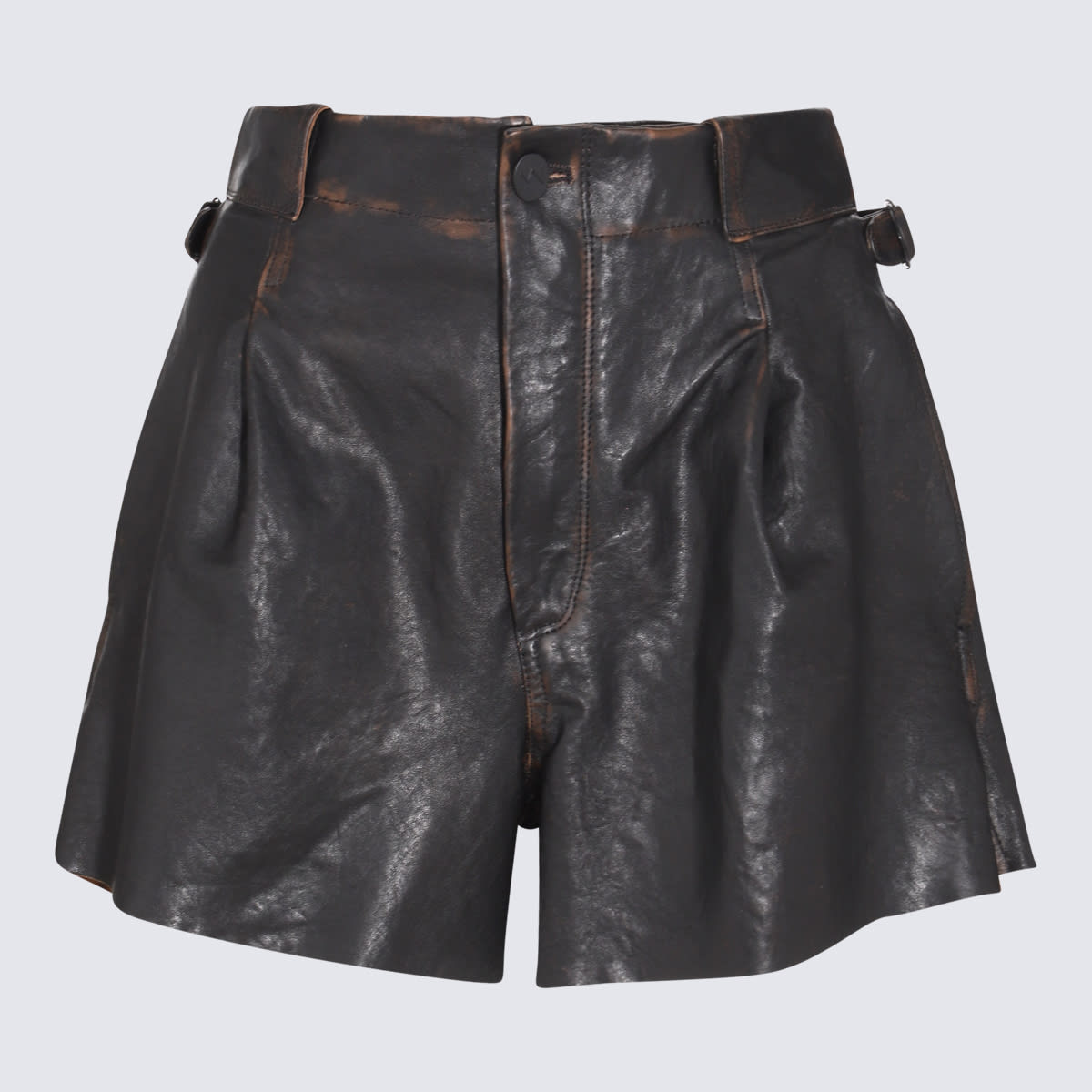 Black Leather Sakib Shorts