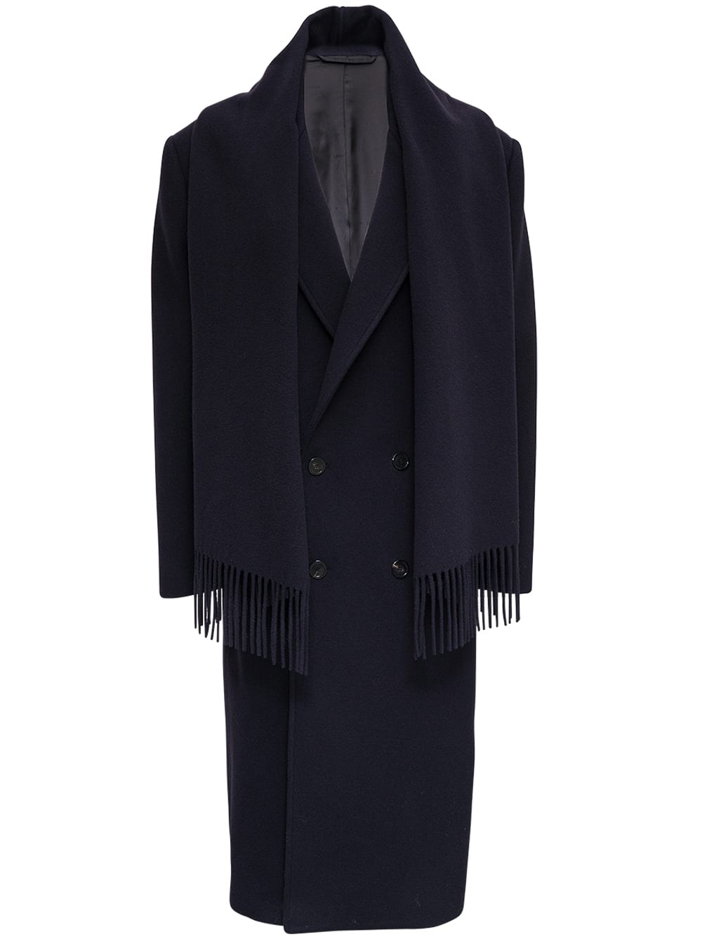 Balenciaga Double-breasted Long Wool Blend Coat With Foulard