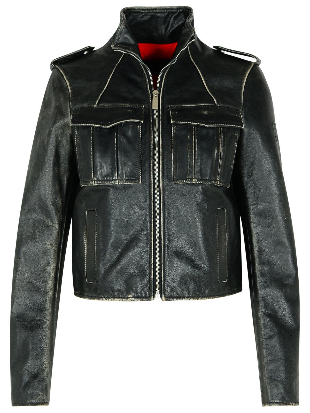 Shop Off-white Vintage Lea Biker Jacket In Black