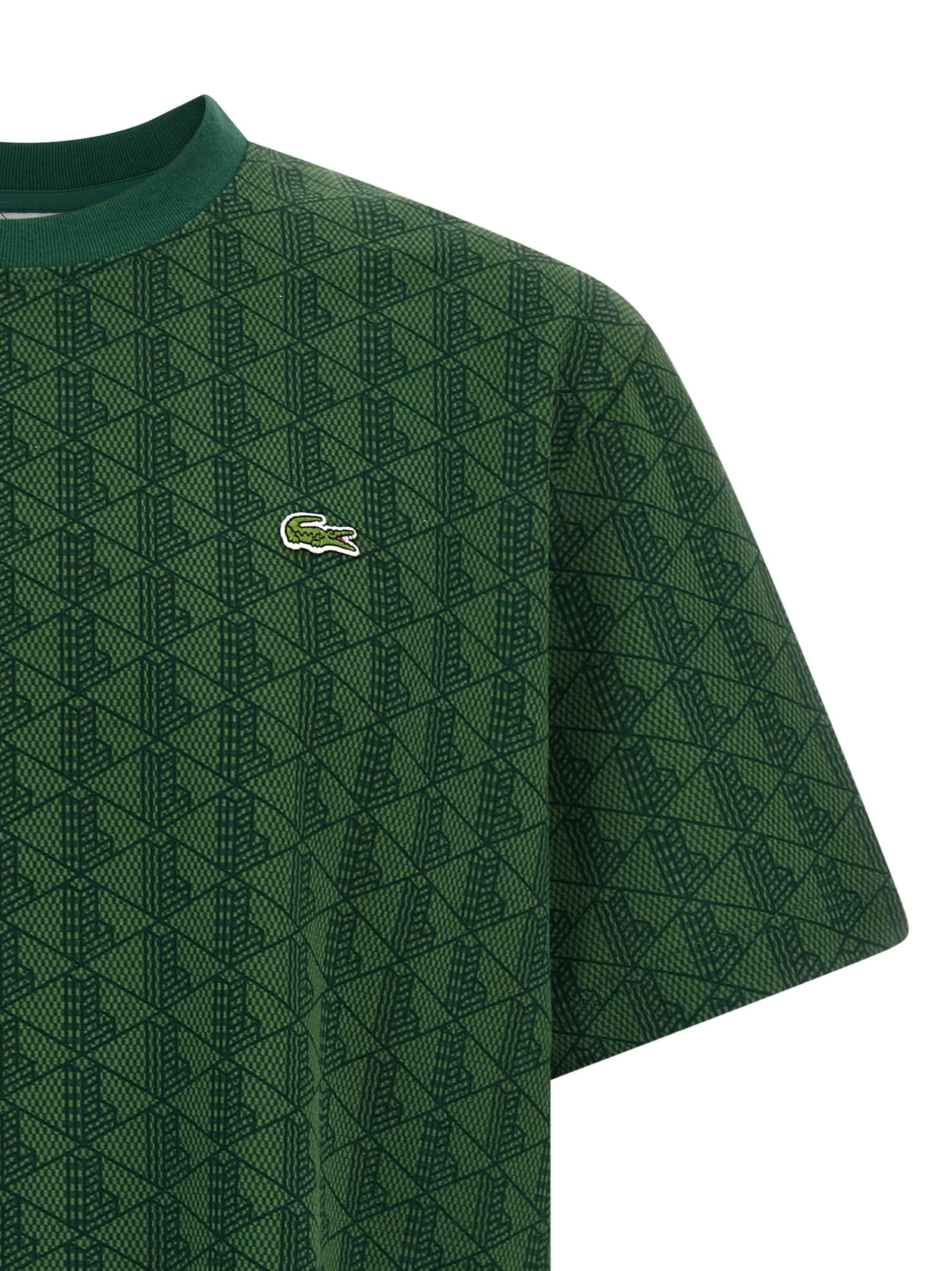 Lacoste Geometric Pattern Crew Neck Short Sleeve T-shirt In Green