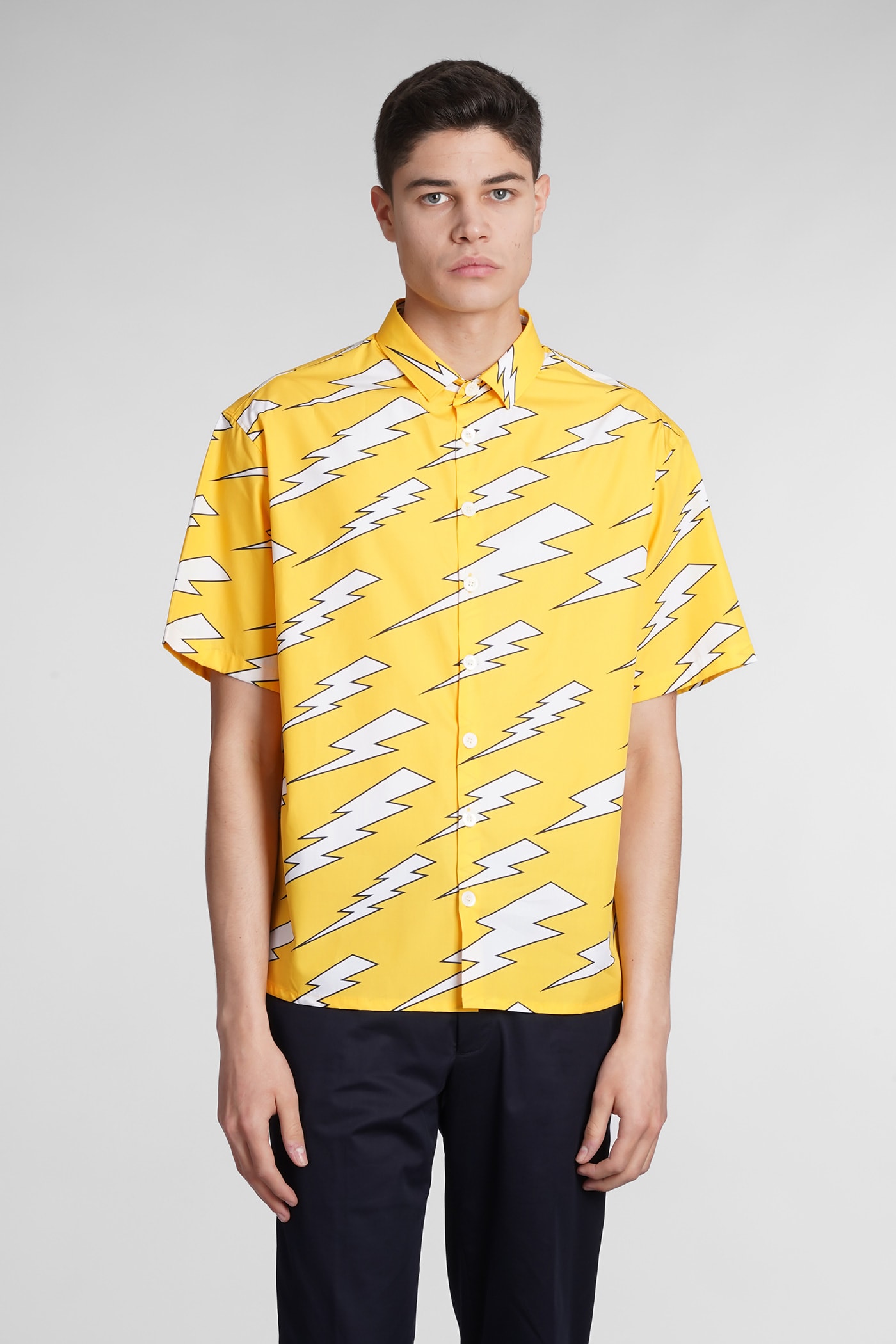 Neil Barrett Thunder-print Cotton Shirt In Yellow