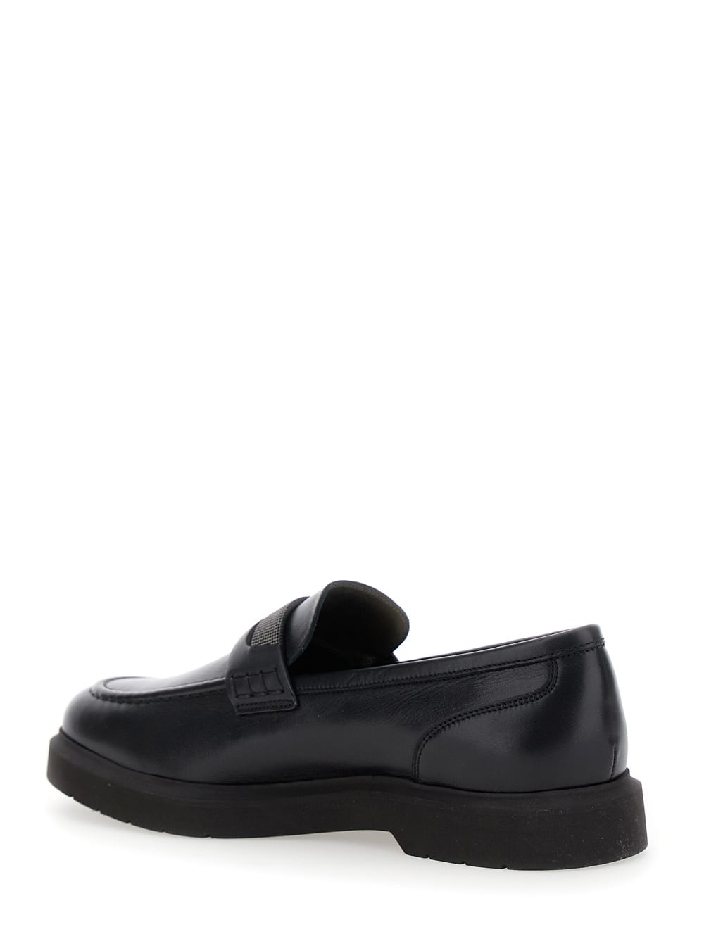 Shop Brunello Cucinelli Black Loafers With Monile Detail In Leather Woman