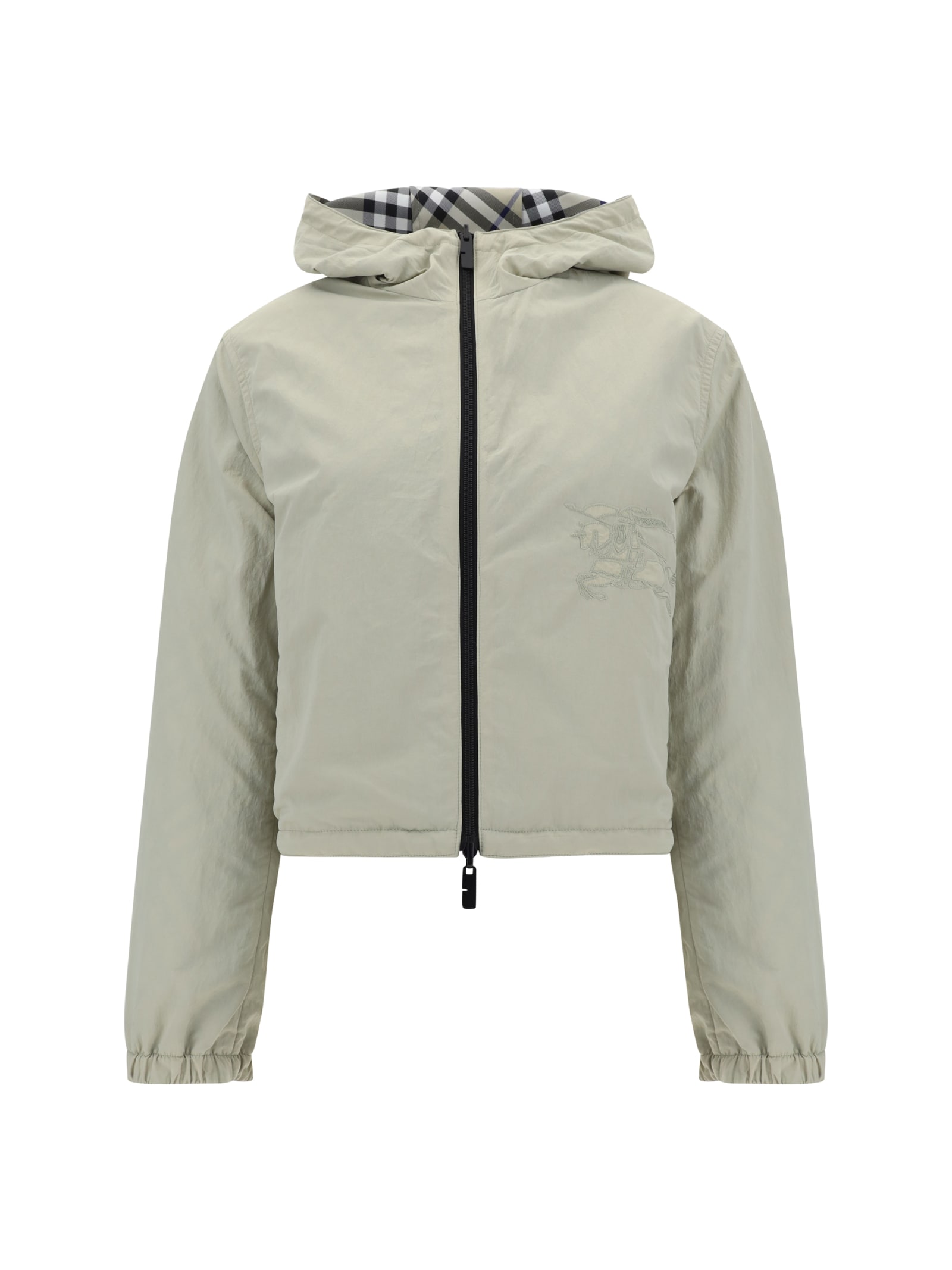 Shop Burberry Reversible Cropped Checked Hooded Jacket In Lichen Ip Check